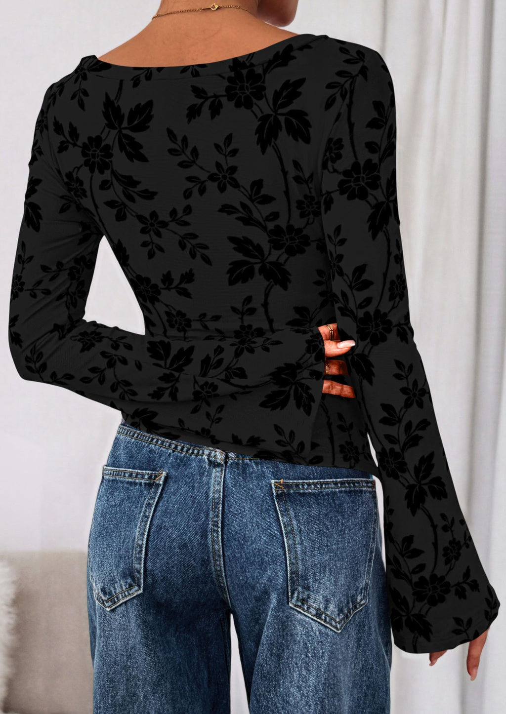 Women Long Sleeve Floral Mesh Tops Blouse  Fall Trendy Boat Neck Ruched Fitted Shirt Going Out Date Outfits