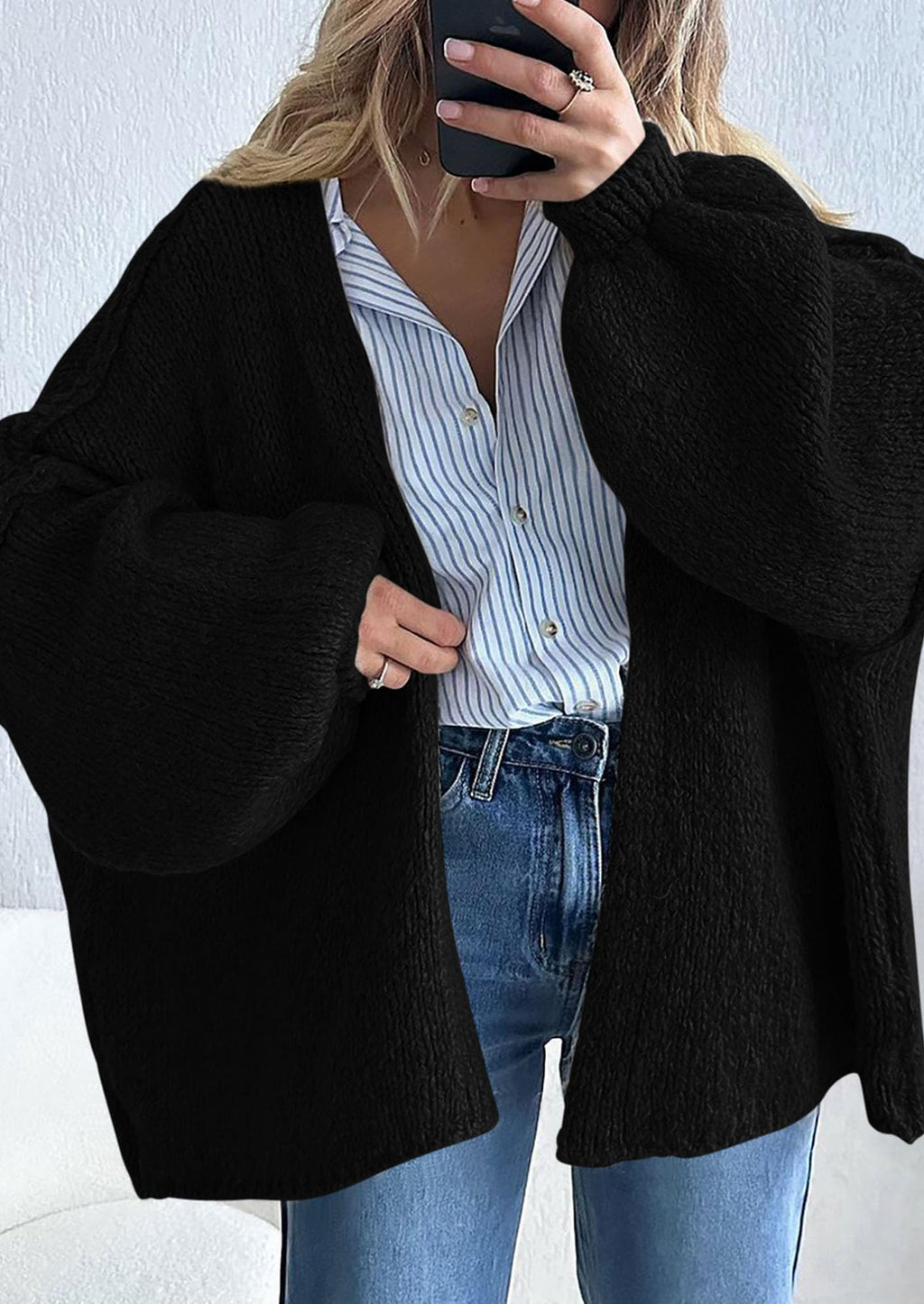 Womens Oversized Cardigan Sweaters Fall Long Lantern Sleeve Knit Open Front Lightweight Sweater