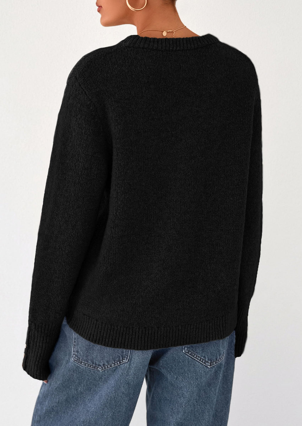 Womens Sweaters Fall Fashion Casual Crewneck Pullover Button Long Sleeve Cute Knit Tops Winter Clothes