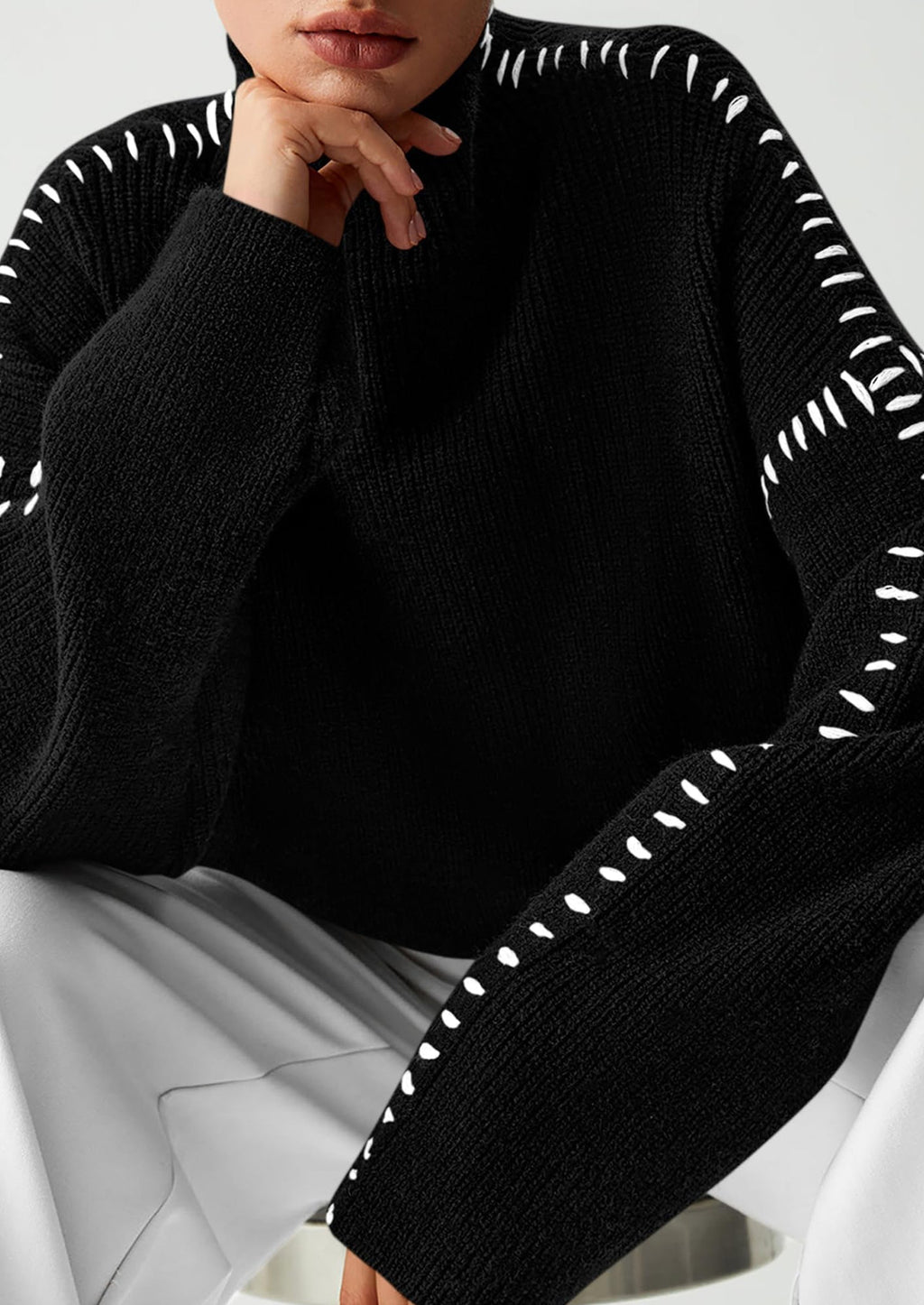 Women's Chunky Knit Sweaters Fall Long Sleeve Mock Neck Oversized Pullover Tops Winter Fashion Clothes