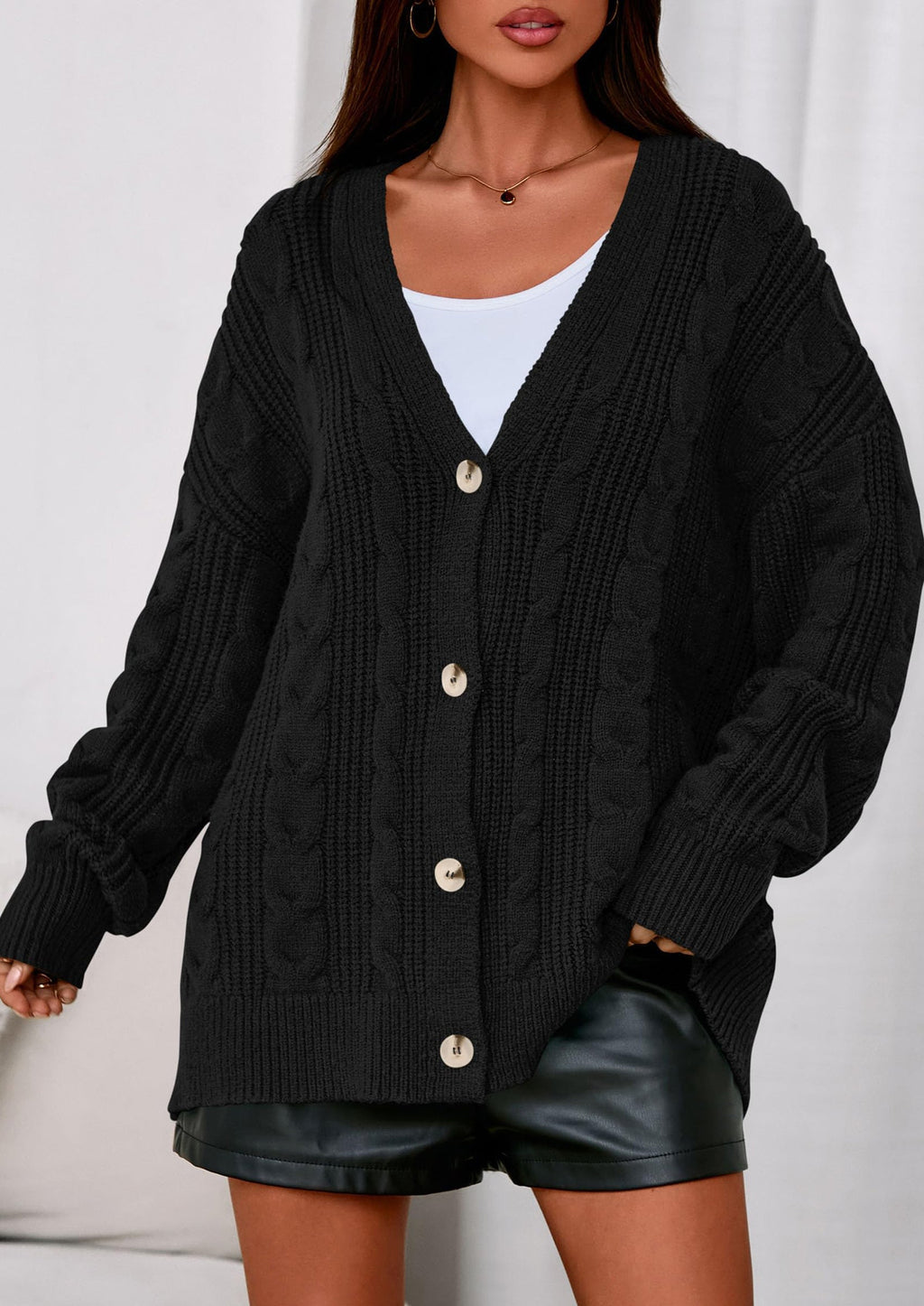 Women's Cable Knit Sweaters Fall Oversized Chunky Open Front Long Sleeve Cardigan Winter Coats