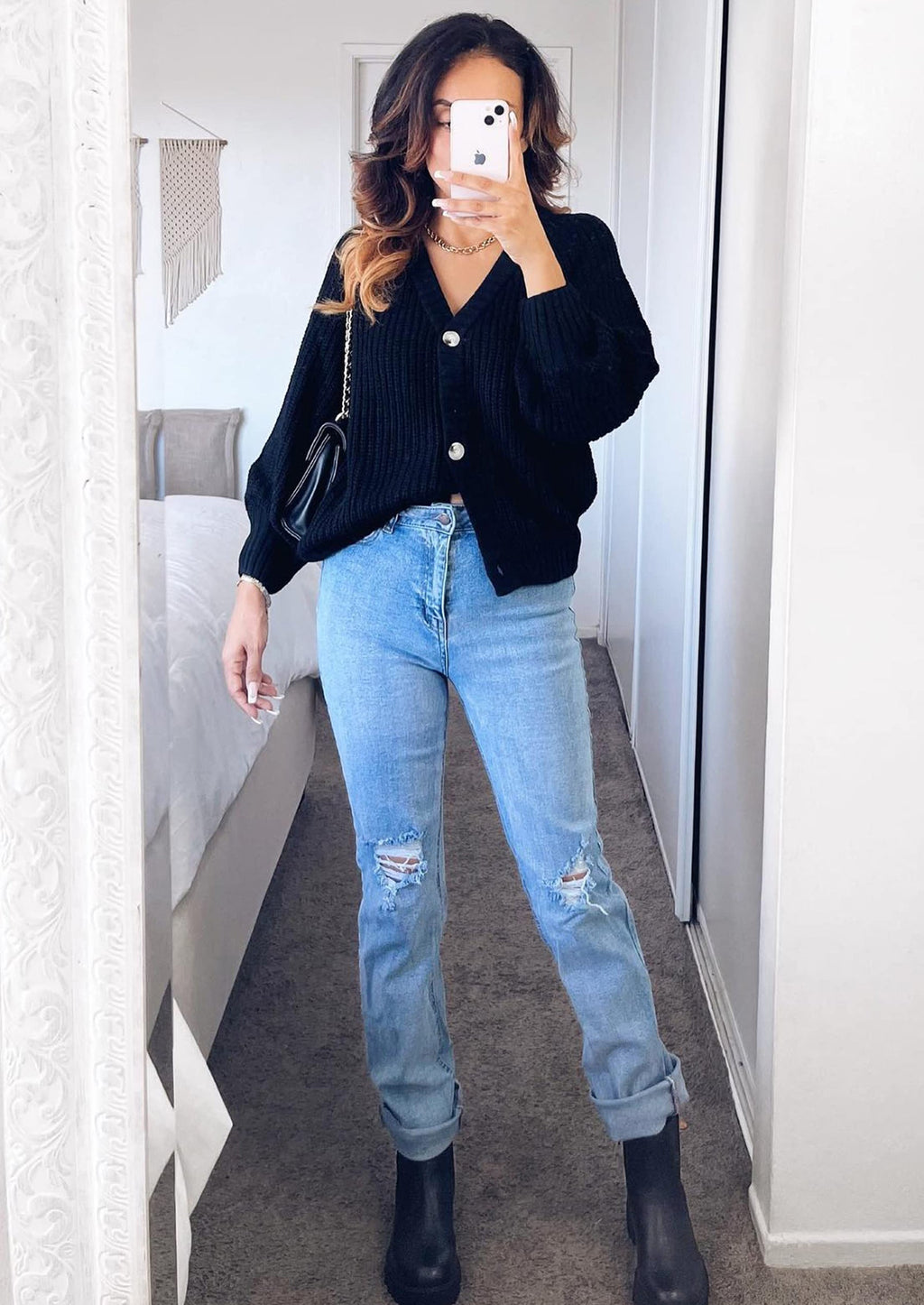 Women's Chunky Knit Open Front Sweater Long Sleeve Button Loose Short Cardigan Outerwear Coats