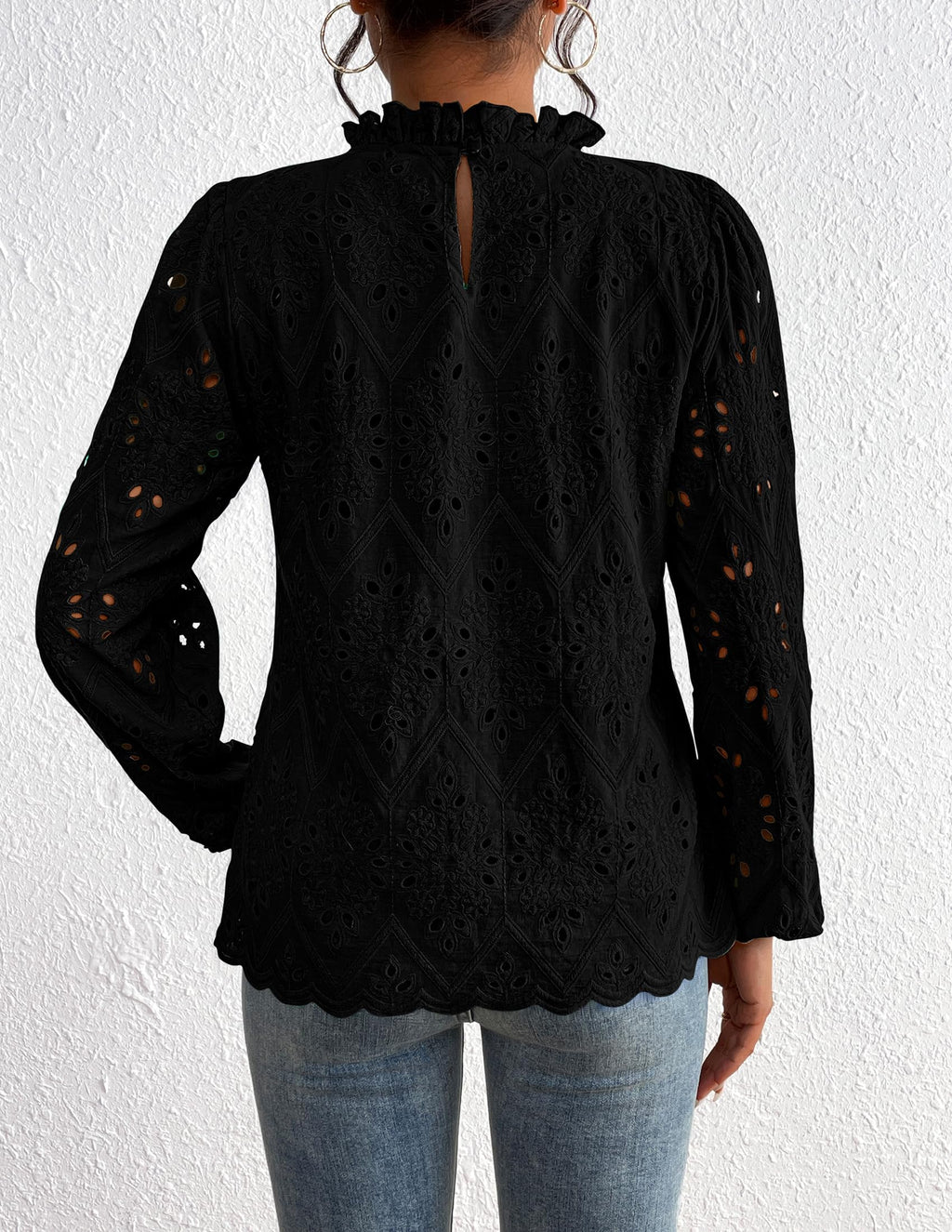 Womens Tops Dressy Casual Spring Long Sleeve Shirts Embroidered Eyelet Blouses Going Out Outfits