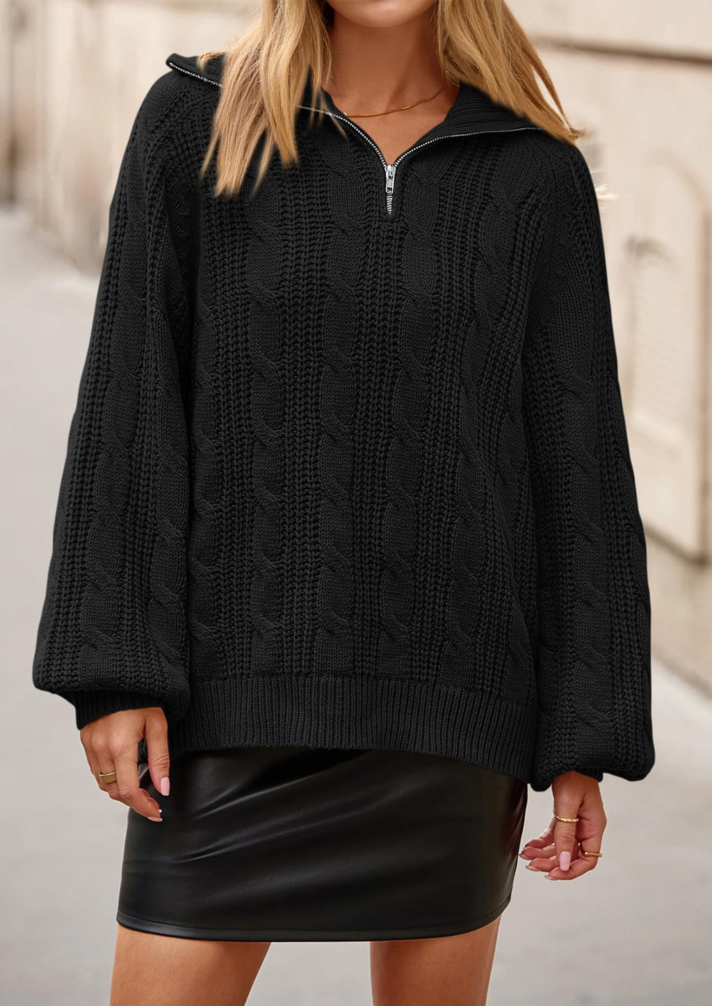 Sweaters for Women Fall Fashion Loose Quarter Zip Pullover Collared Long Sleeve Cable Knit Winter Clothes