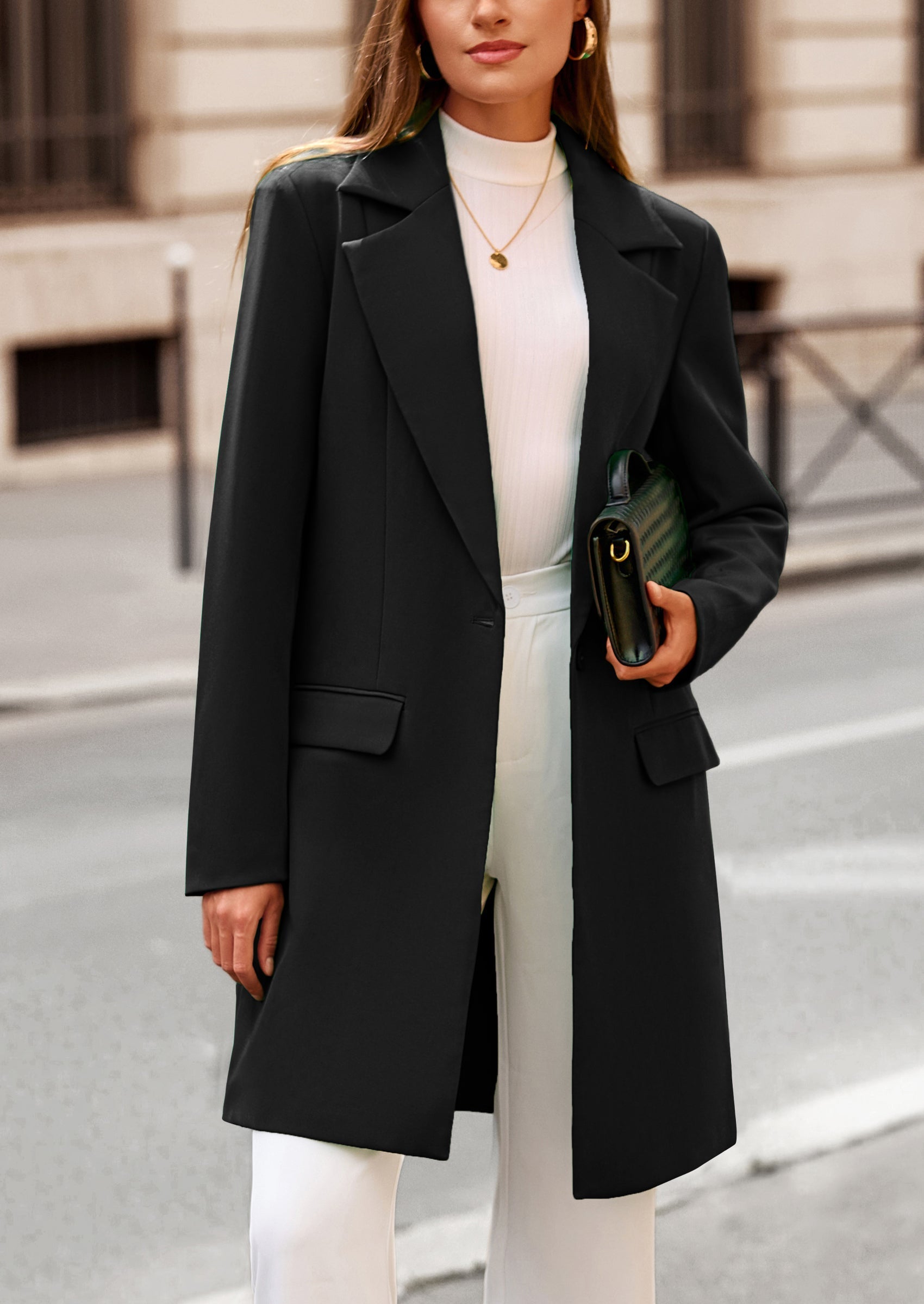 Women's Spring Fall Long Blazer Jackets Long Sleeve Lapel Pockets Loose Fit Work Casual Blazers Outerwear