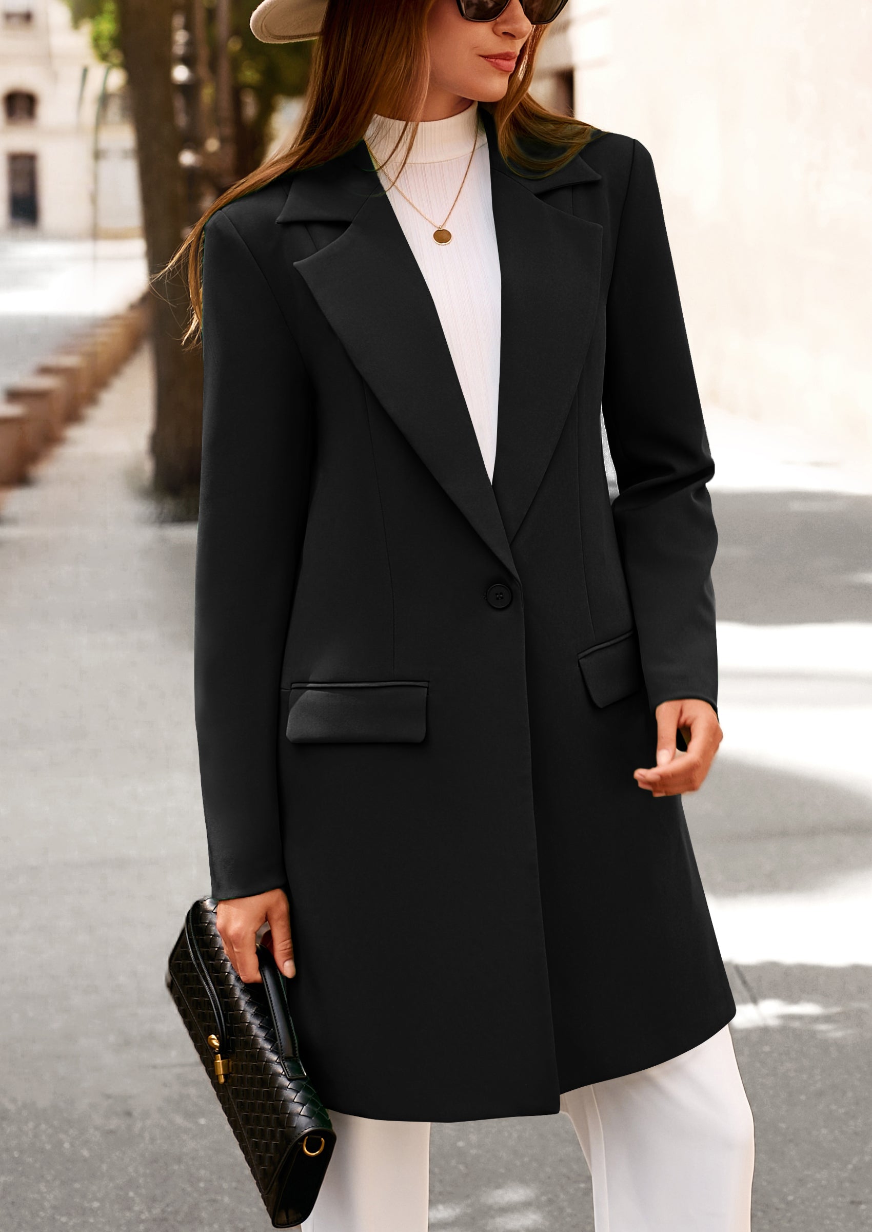 Women's Spring Fall Long Blazer Jackets Long Sleeve Lapel Pockets Loose Fit Work Casual Blazers Outerwear