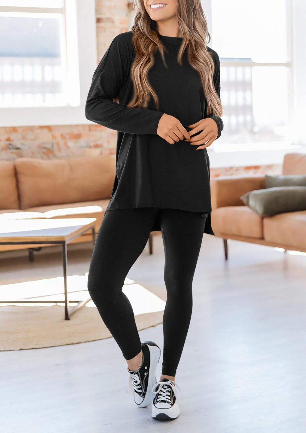 2 Piece Outfits Casual Long Sleeve Tunic Tops Legging Pants Lounge Sets Sweatsuits