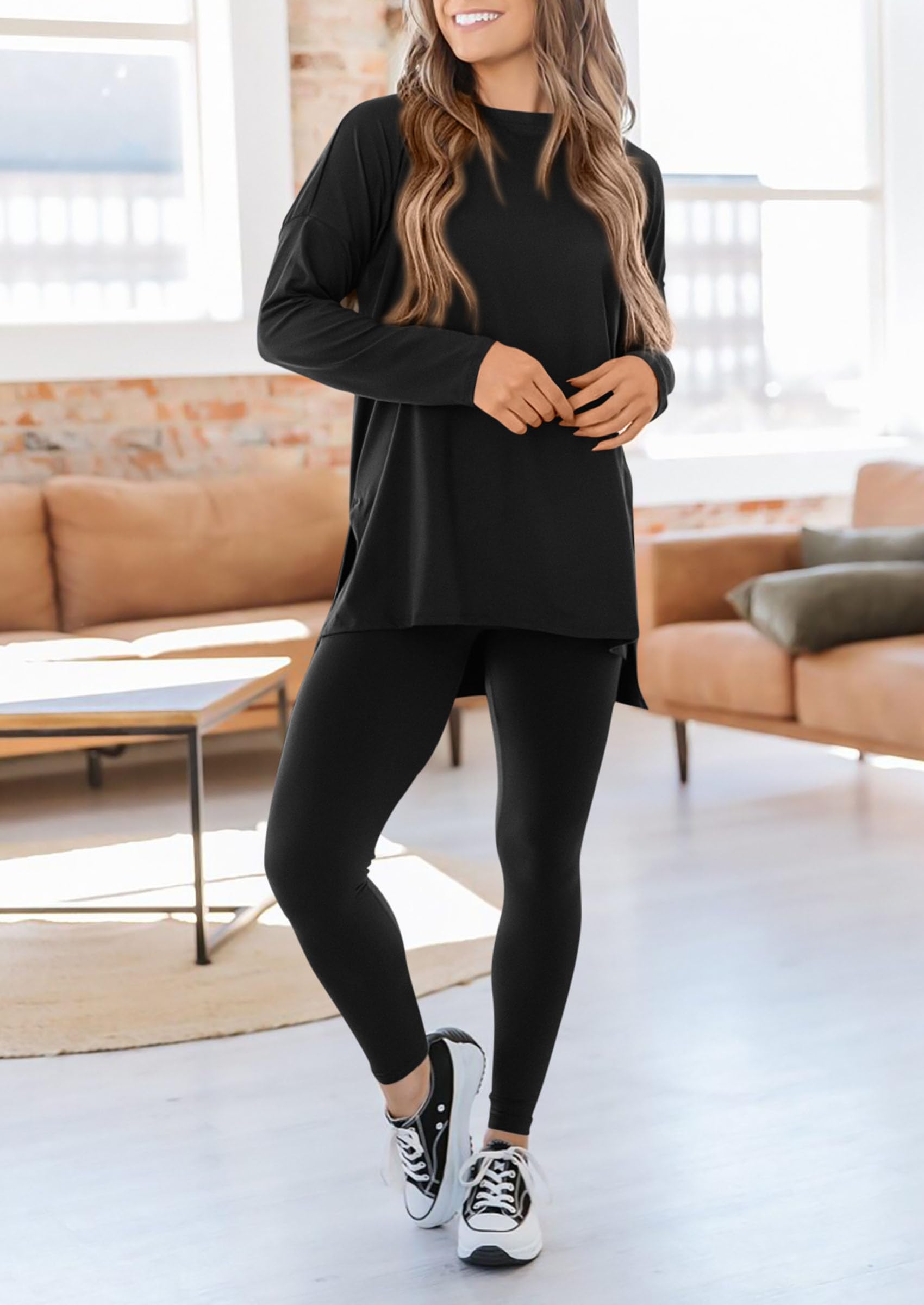 2 Piece Outfits Casual Long Sleeve Tunic Tops Legging Pants Lounge Sets Sweatsuits