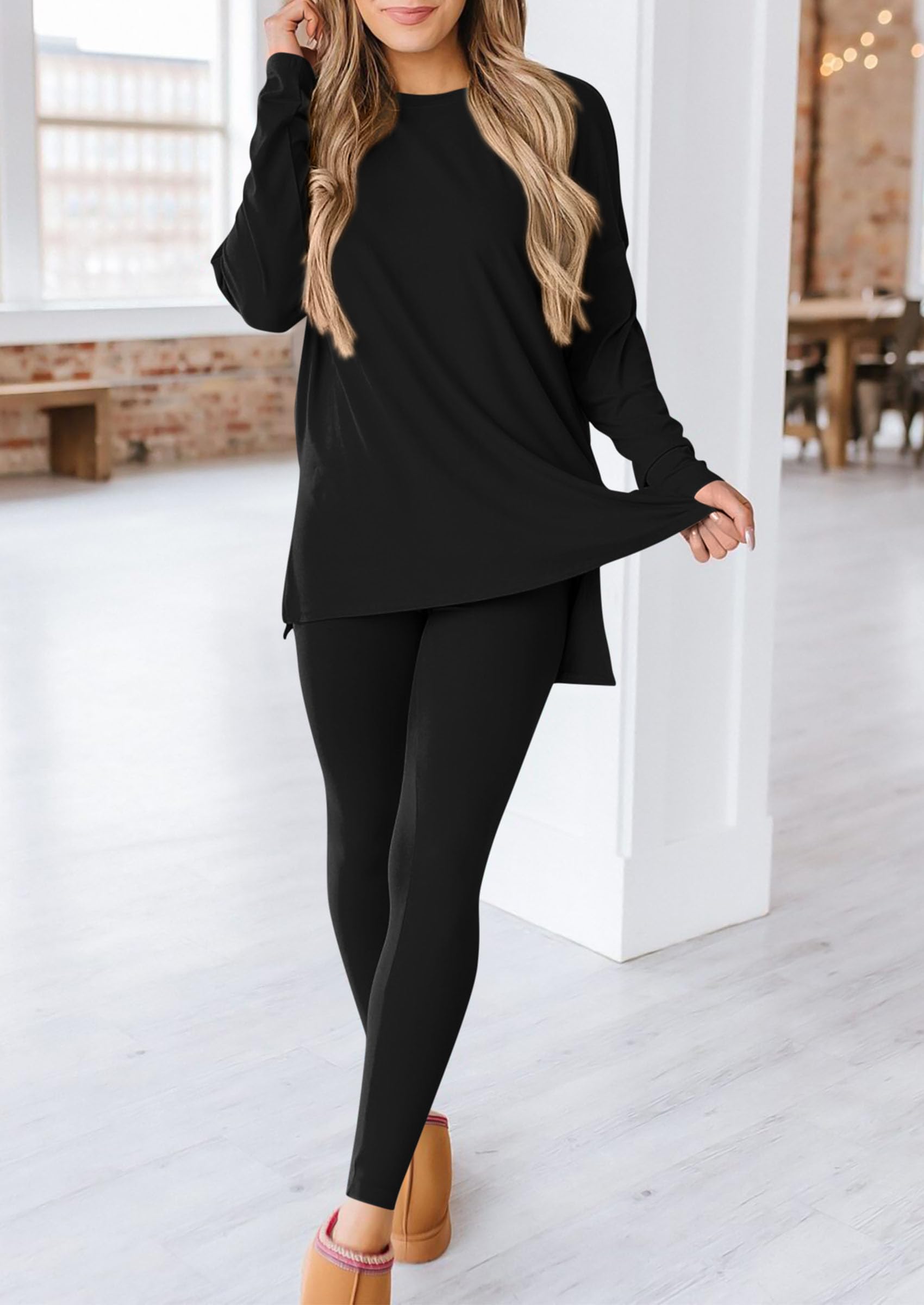 2 Piece Outfits Casual Long Sleeve Tunic Tops Legging Pants Lounge Sets Sweatsuits