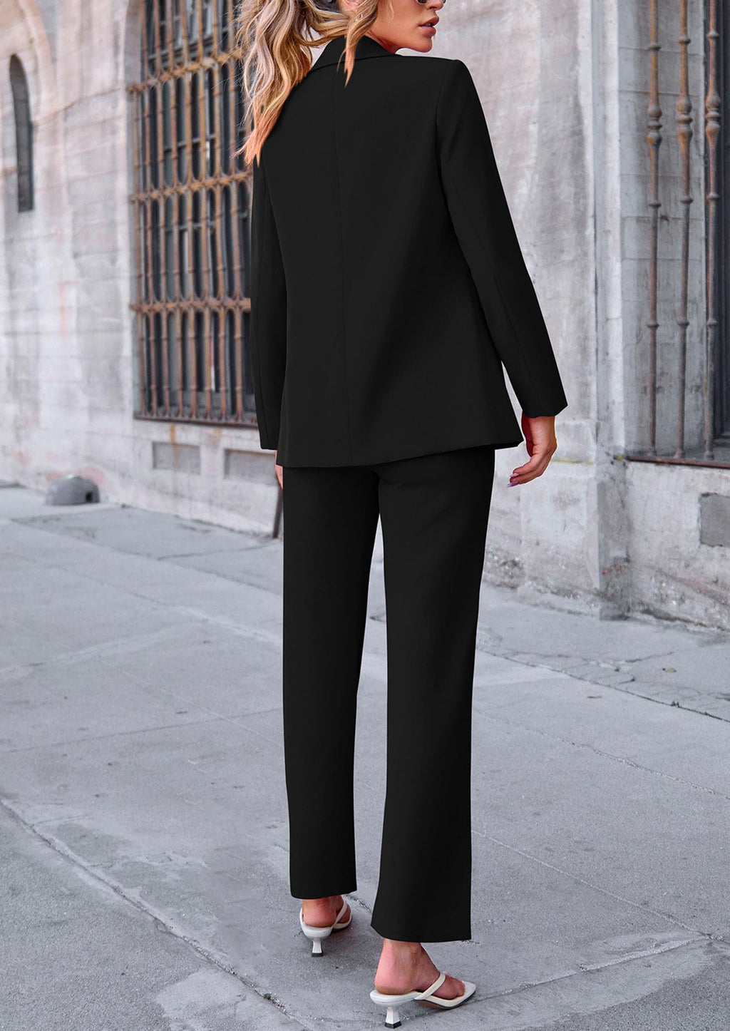 2 Piece Blazer Outfits Business Casual Oversized Jacket Wide Leg Work Pants Dressy Suit Set