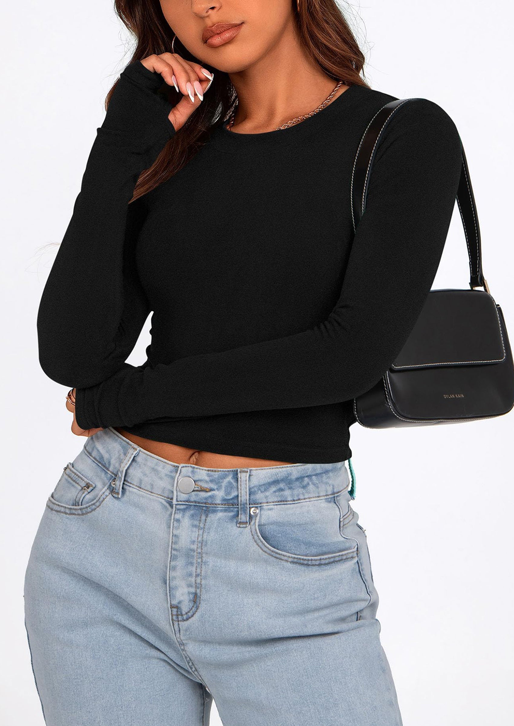 Women's Long Sleeve Crop Tops Y2K Spring Fall Fashion Clothes Basic Slim Fit Tee Shirts Blouse