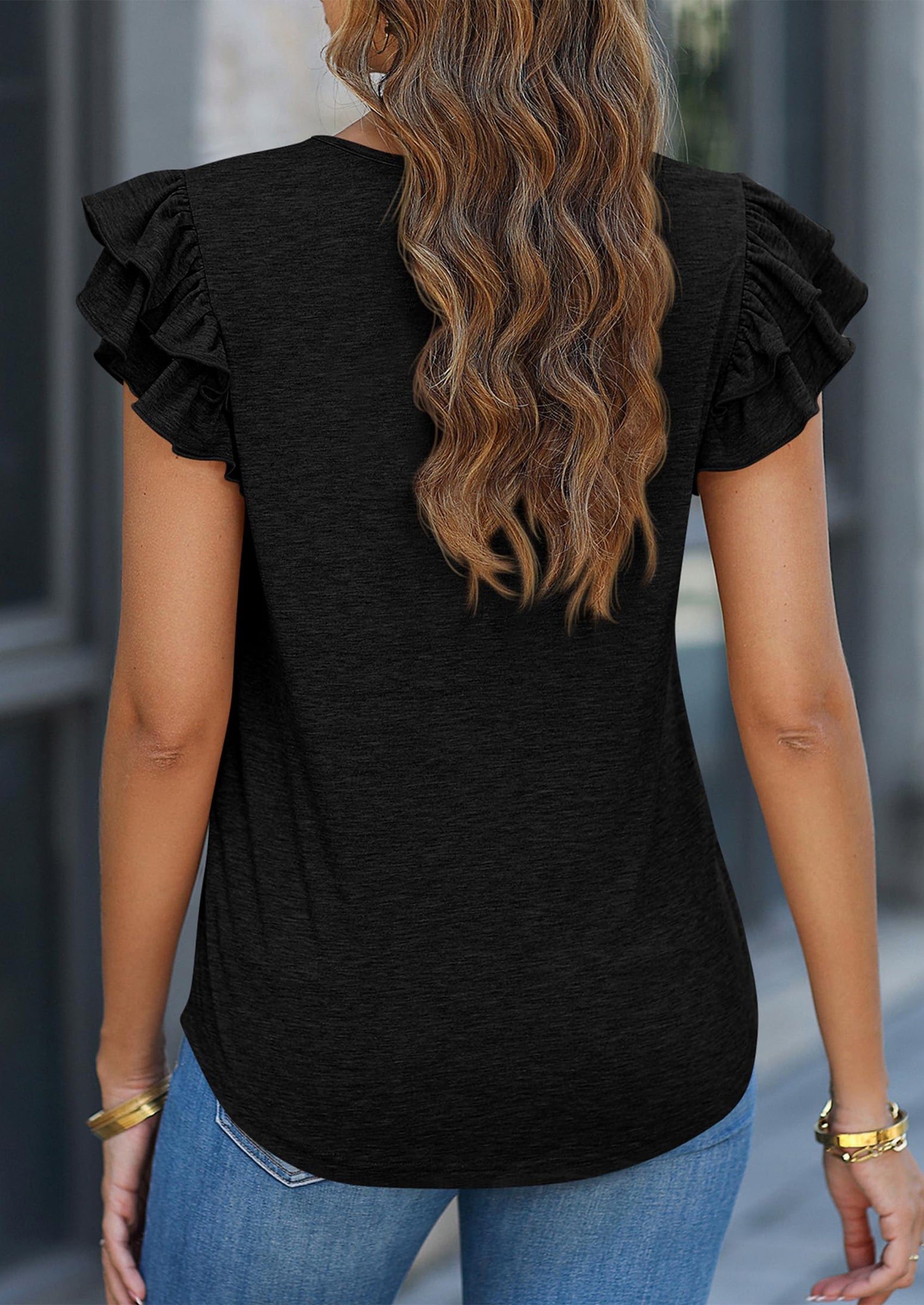 Summer Tops for Women Spring Trendy Fashion Clothes Casual Ruffle V Neck Short Sleeve Shirts Blouses