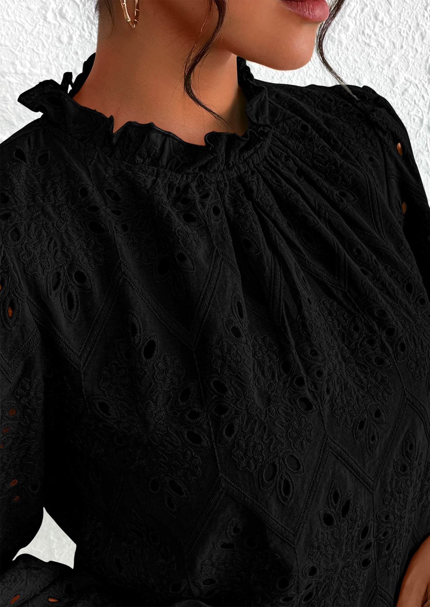 Womens Tops Dressy Casual Spring Long Sleeve Shirts Embroidered Eyelet Blouses Going Out Outfits