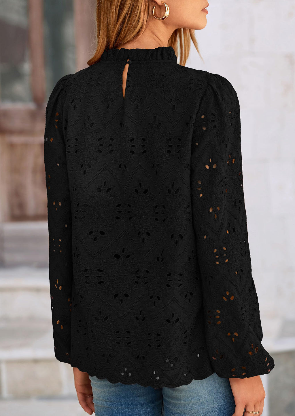 Womens Tops Dressy Casual Spring Long Sleeve Shirts Embroidered Eyelet Blouses Going Out Outfits