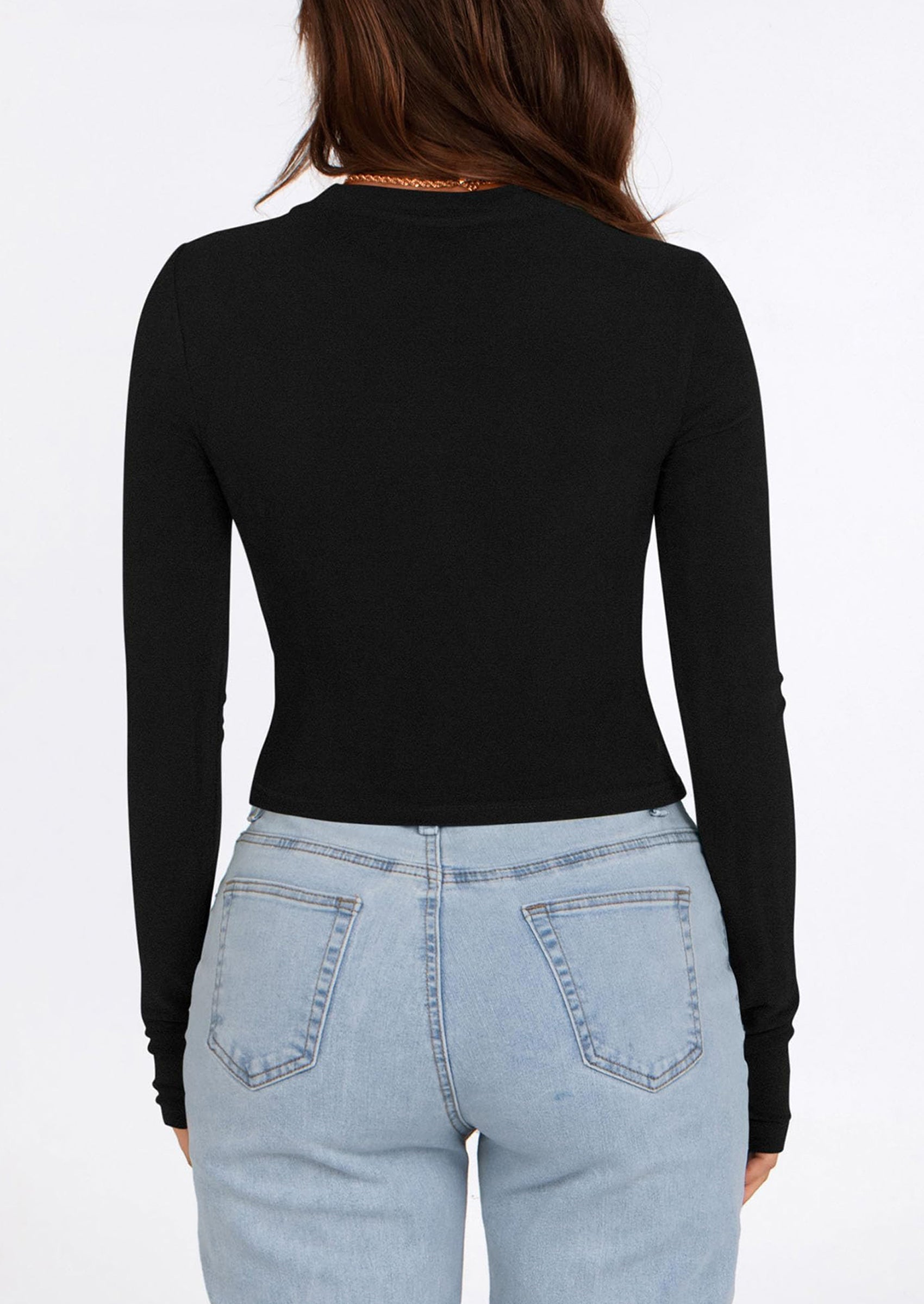 Women's Long Sleeve Crop Tops Y2K Spring Fall Fashion Clothes Basic Slim Fit Tee Shirts Blouse