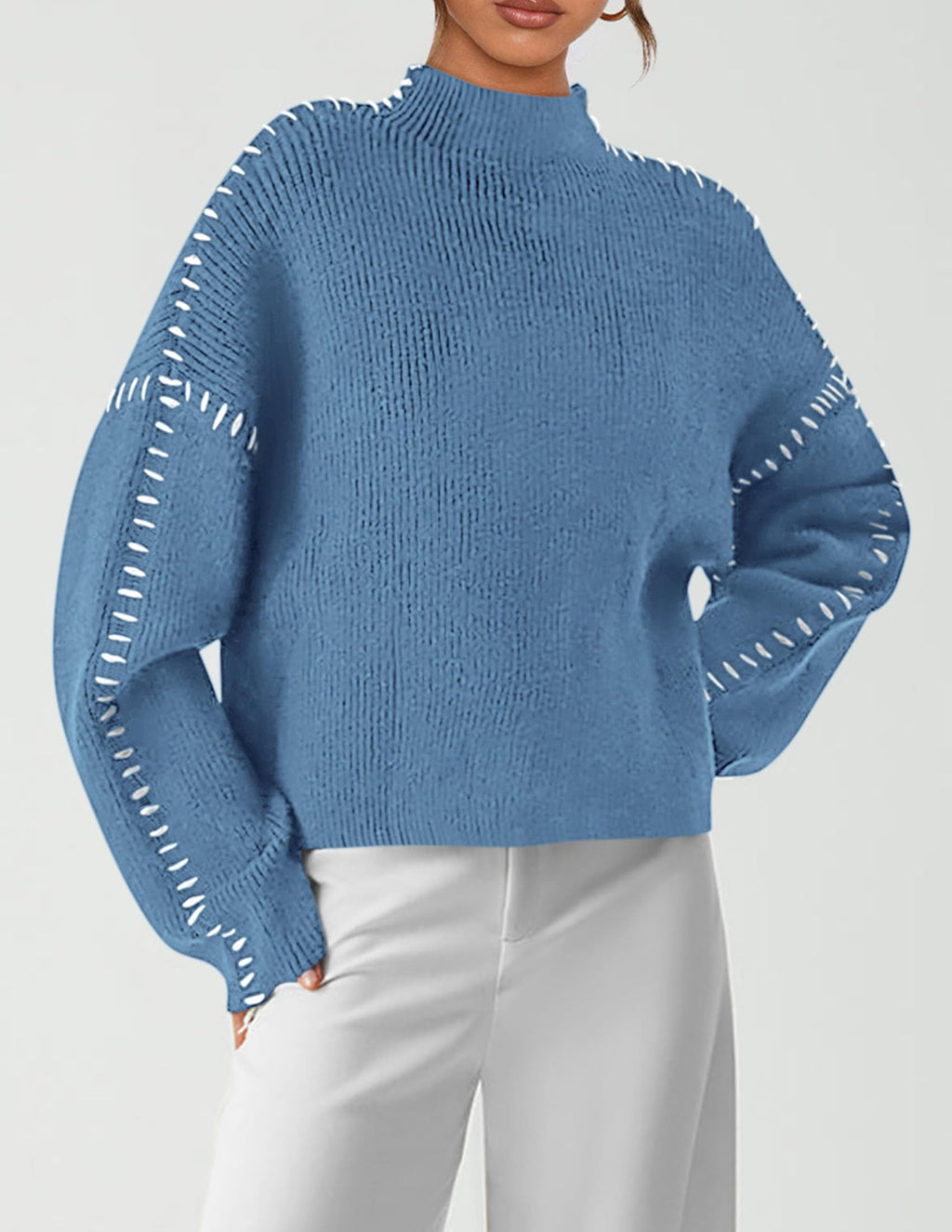 Women's Chunky Knit Sweaters Fall Long Sleeve Mock Neck Oversized Pullover Tops Winter Fashion Clothes