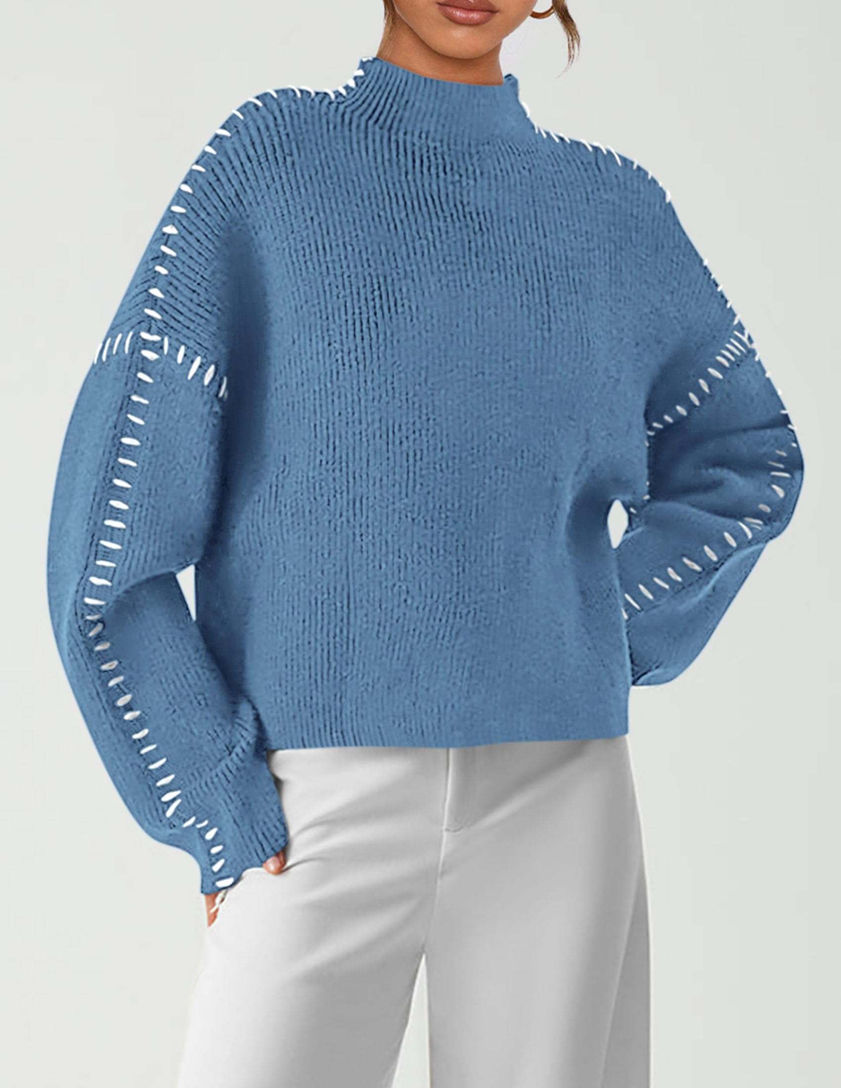 Women's Chunky Knit Sweaters Fall Long Sleeve Mock Neck Oversized Pullover Tops Winter Fashion Clothes