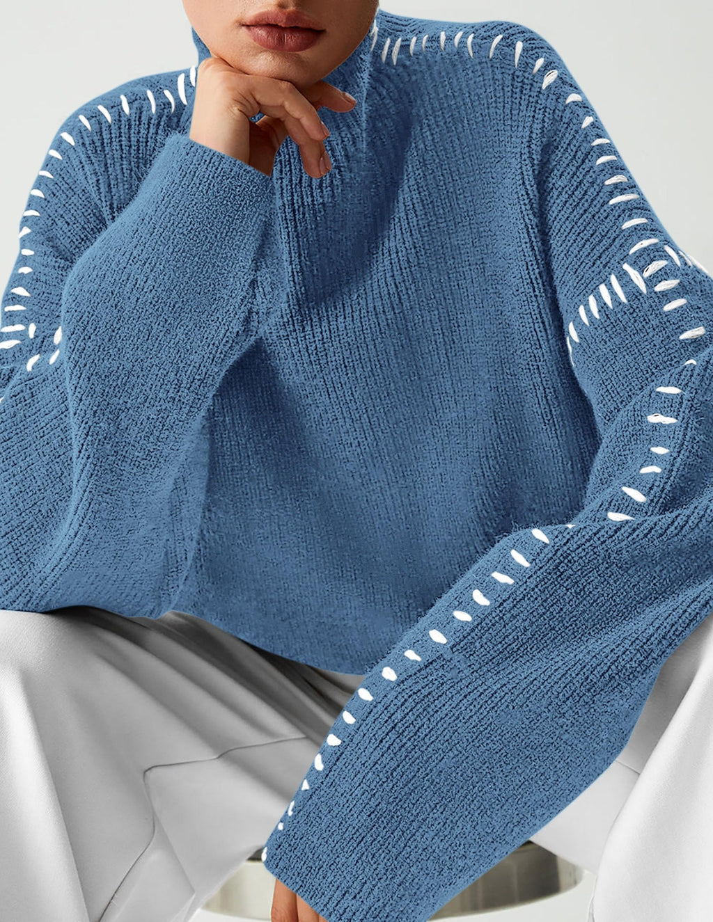 Women's Chunky Knit Sweaters Fall Long Sleeve Mock Neck Oversized Pullover Tops Winter Fashion Clothes