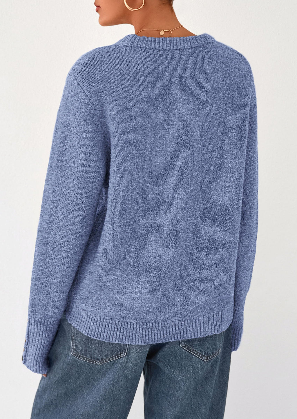 Womens Sweaters Fall Fashion Casual Crewneck Pullover Button Long Sleeve Cute Knit Tops Winter Clothes