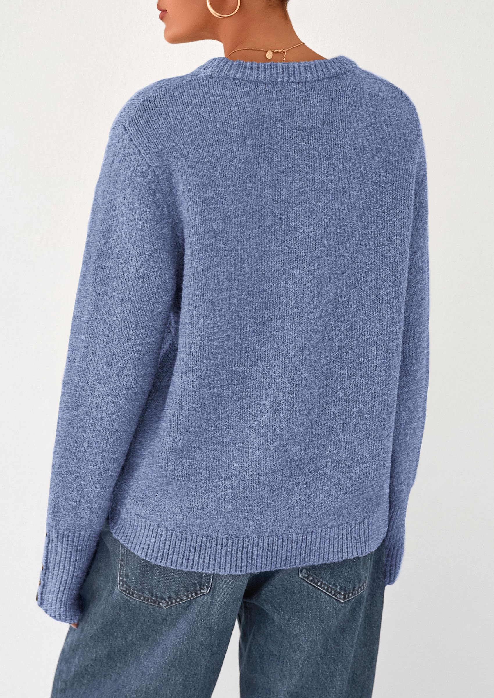 Womens Sweaters Fall Fashion Casual Crewneck Pullover Button Long Sleeve Cute Knit Tops Winter Clothes