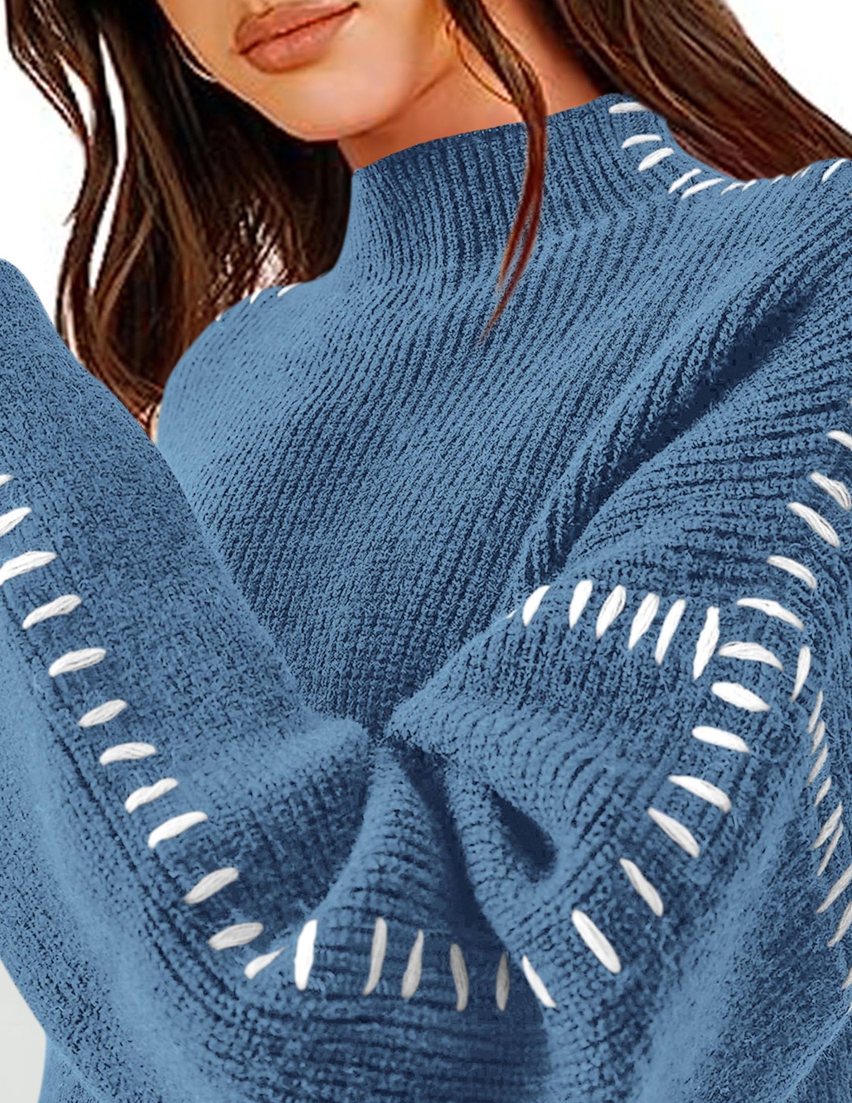 Women's Chunky Knit Sweaters Fall Long Sleeve Mock Neck Oversized Pullover Tops Winter Fashion Clothes