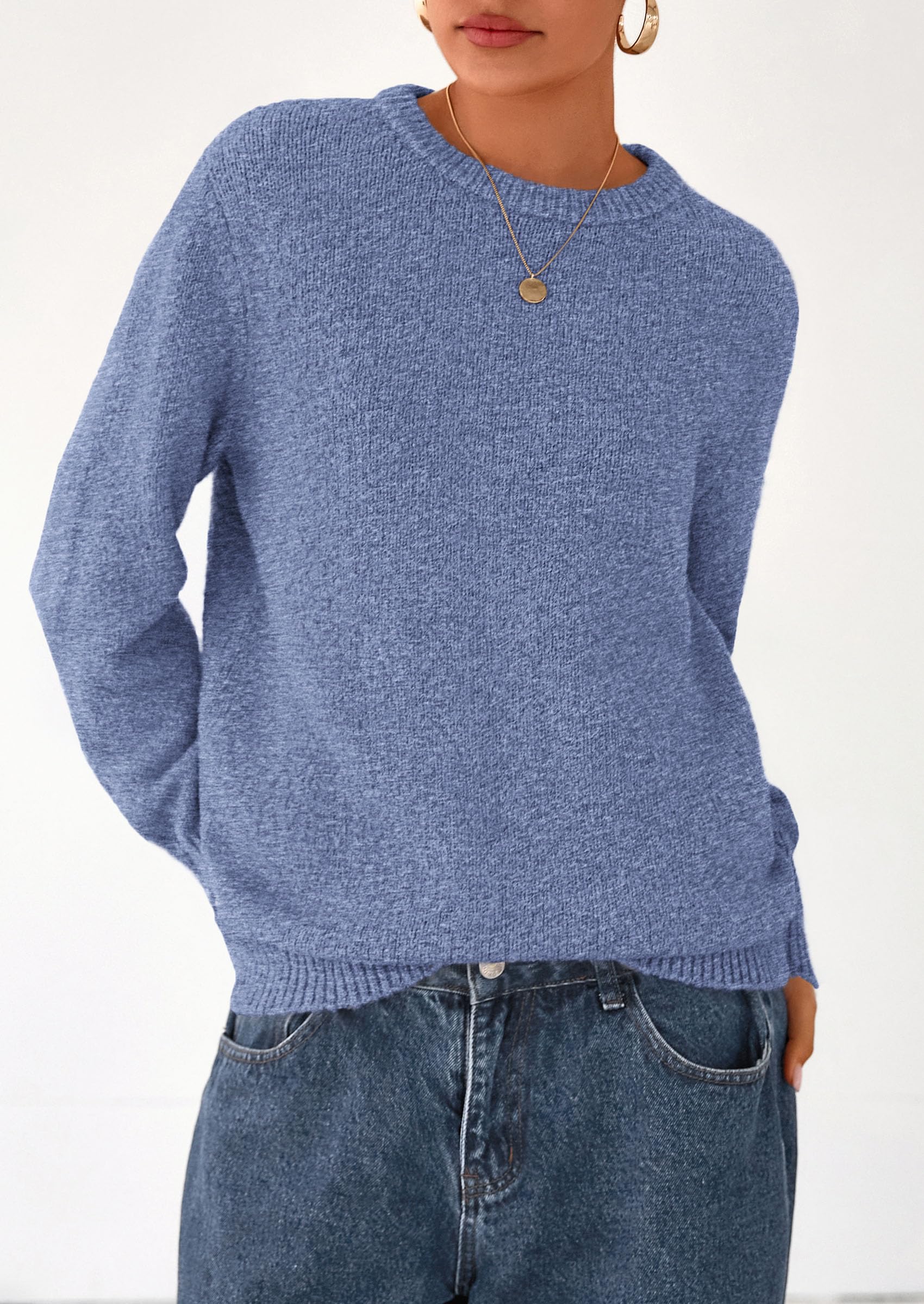 Womens Sweaters Fall Fashion Casual Crewneck Pullover Button Long Sleeve Cute Knit Tops Winter Clothes