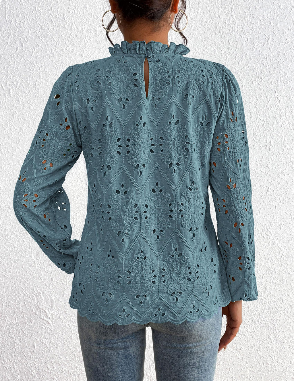 Womens Tops Dressy Casual Spring Long Sleeve Shirts Embroidered Eyelet Blouses Going Out Outfits