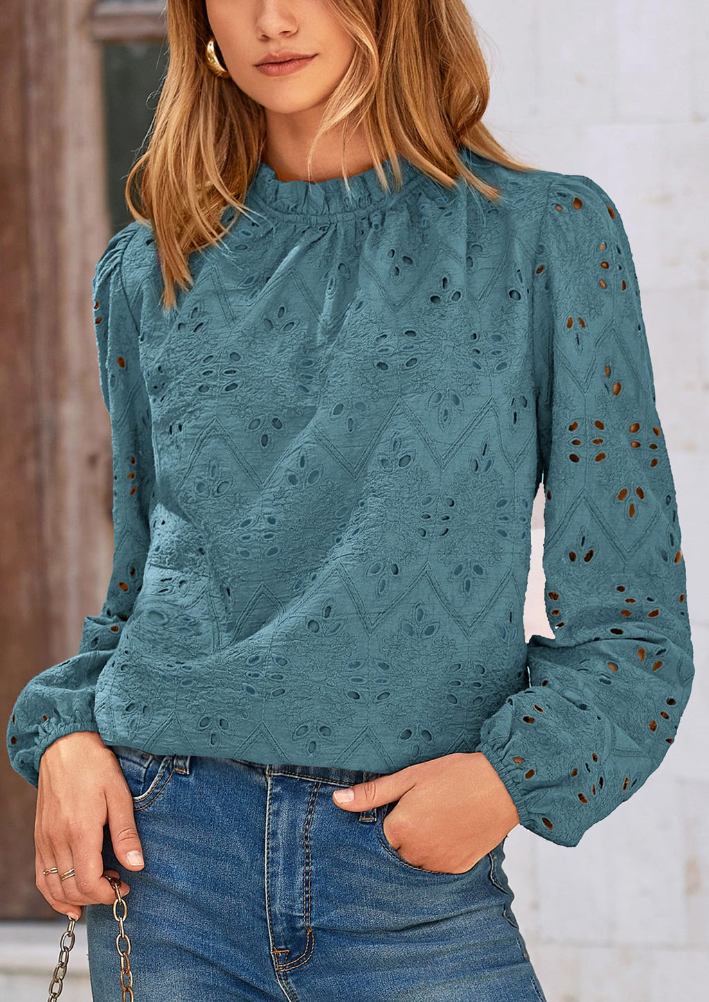 Womens Tops Dressy Casual Spring Long Sleeve Shirts Embroidered Eyelet Blouses Going Out Outfits