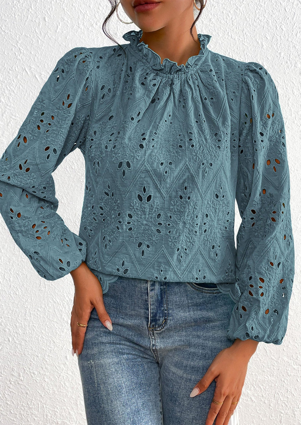 Womens Tops Dressy Casual Spring Long Sleeve Shirts Embroidered Eyelet Blouses Going Out Outfits