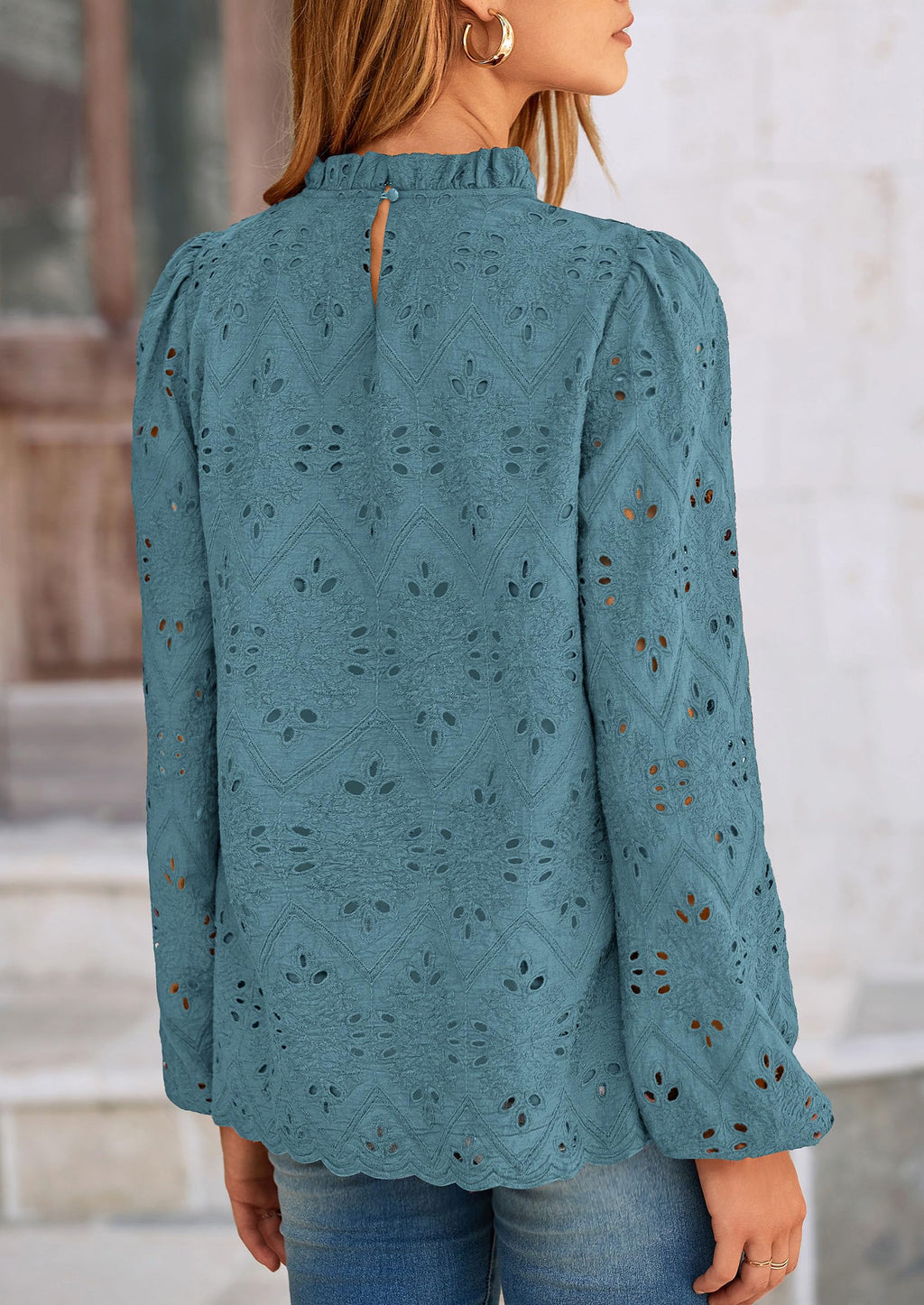 Womens Tops Dressy Casual Spring Long Sleeve Shirts Embroidered Eyelet Blouses Going Out Outfits