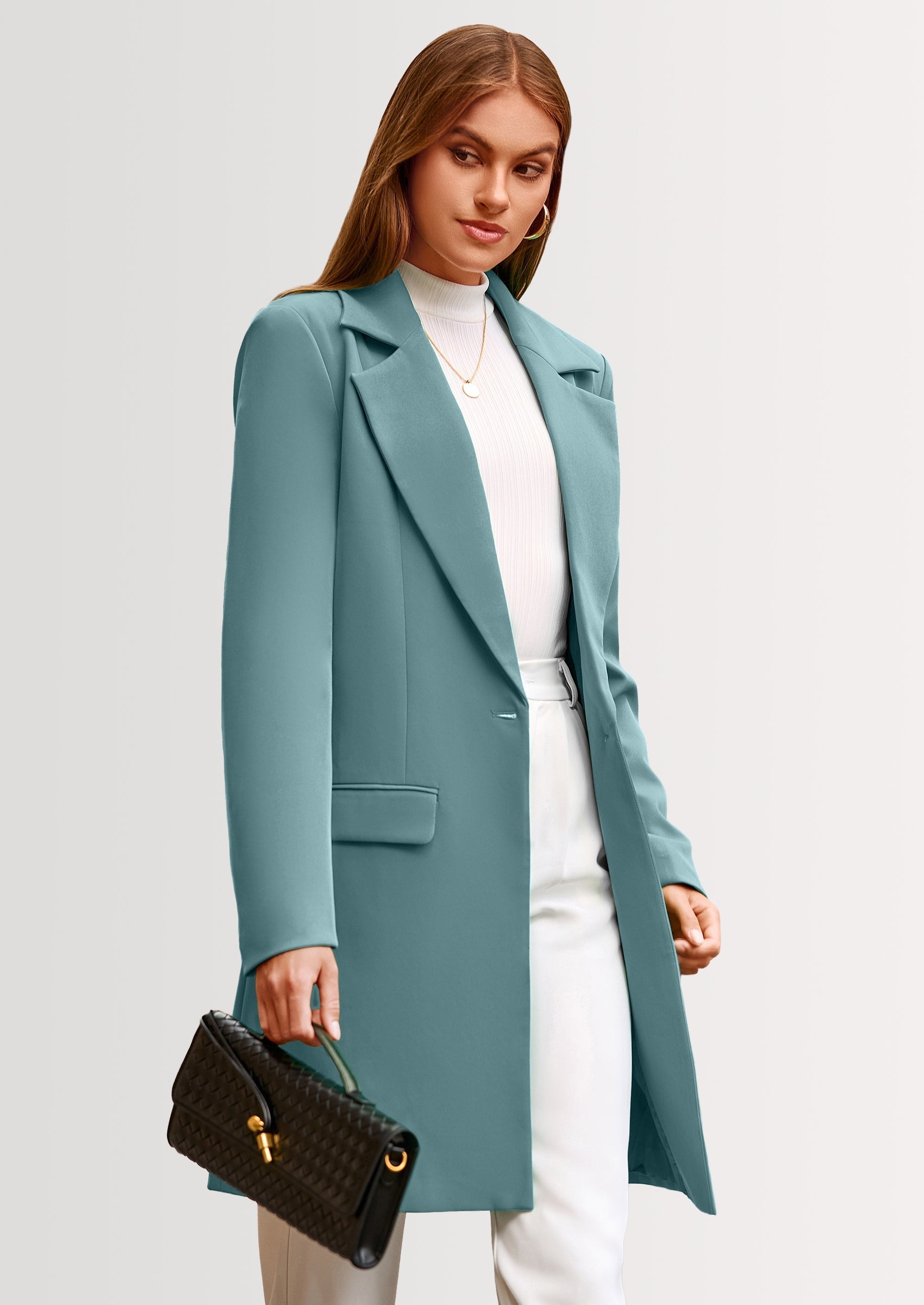 Women's Spring Fall Long Blazer Jackets Long Sleeve Lapel Pockets Loose Fit Work Casual Blazers Outerwear