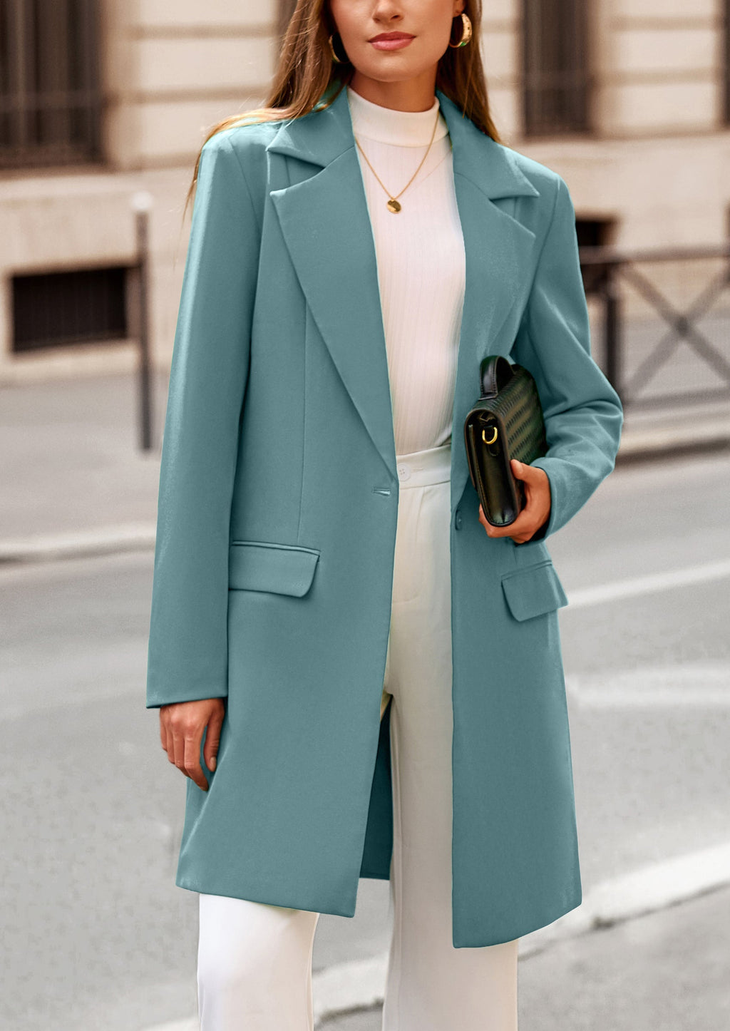 Women's Spring Fall Long Blazer Jackets Long Sleeve Lapel Pockets Loose Fit Work Casual Blazers Outerwear