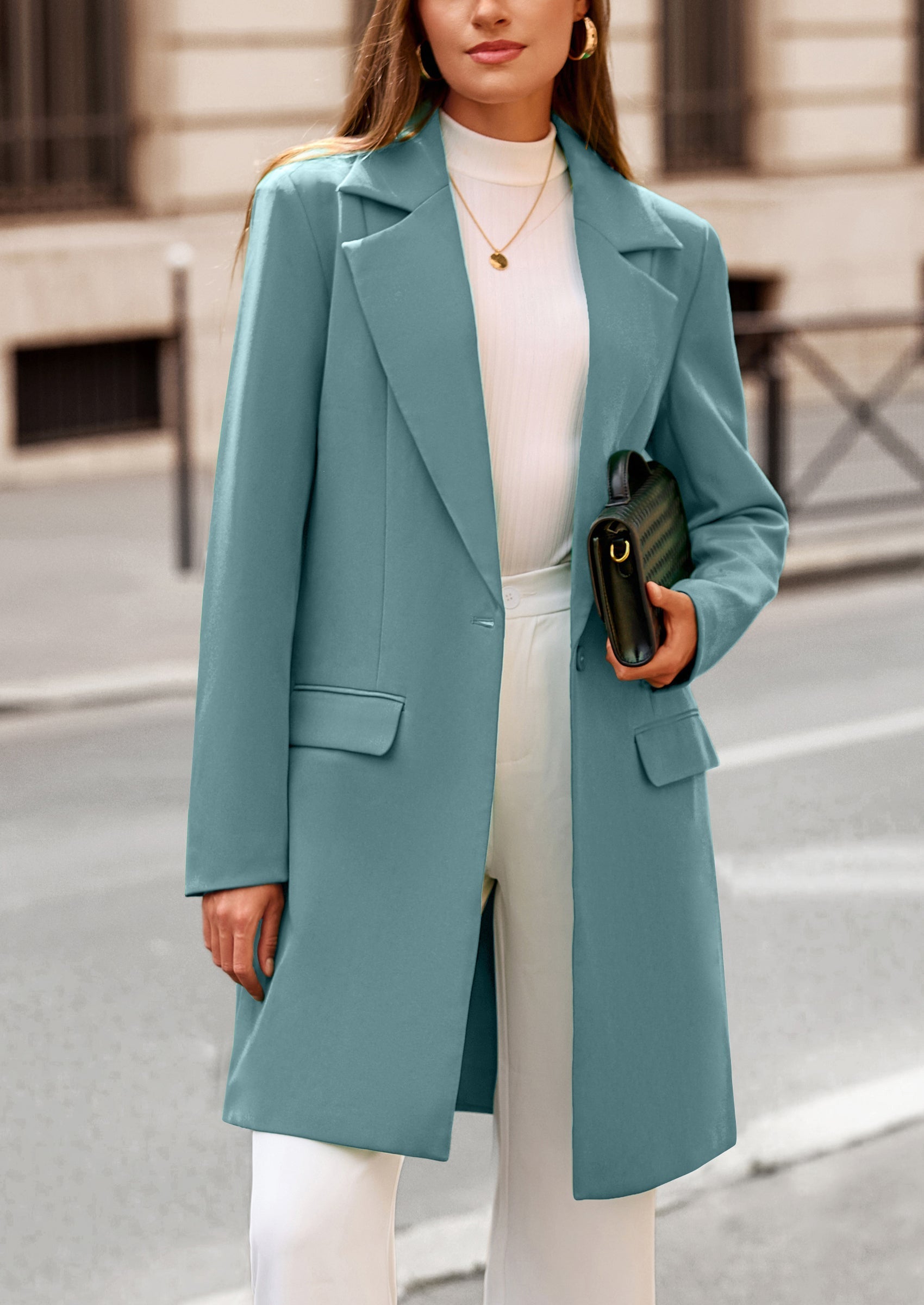 Women's Spring Fall Long Blazer Jackets Long Sleeve Lapel Pockets Loose Fit Work Casual Blazers Outerwear