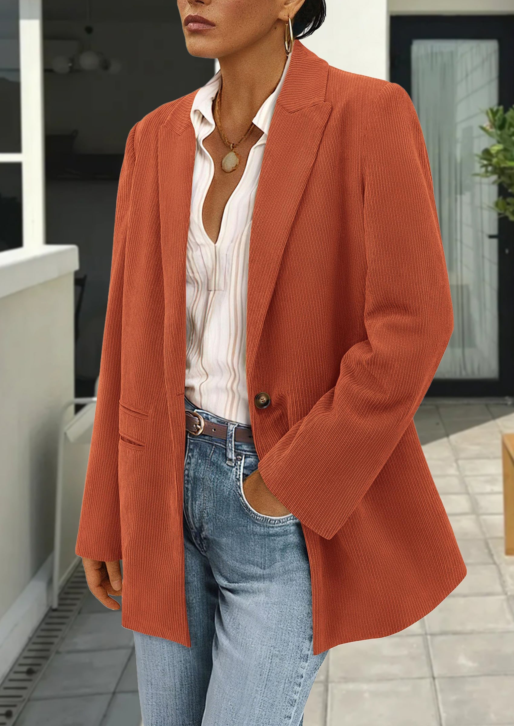 Women's Winter Corduroy Blazers Jackets Dressy Casual Ribbed Long Sleeve Lapel Fashion Work Business Outerwear