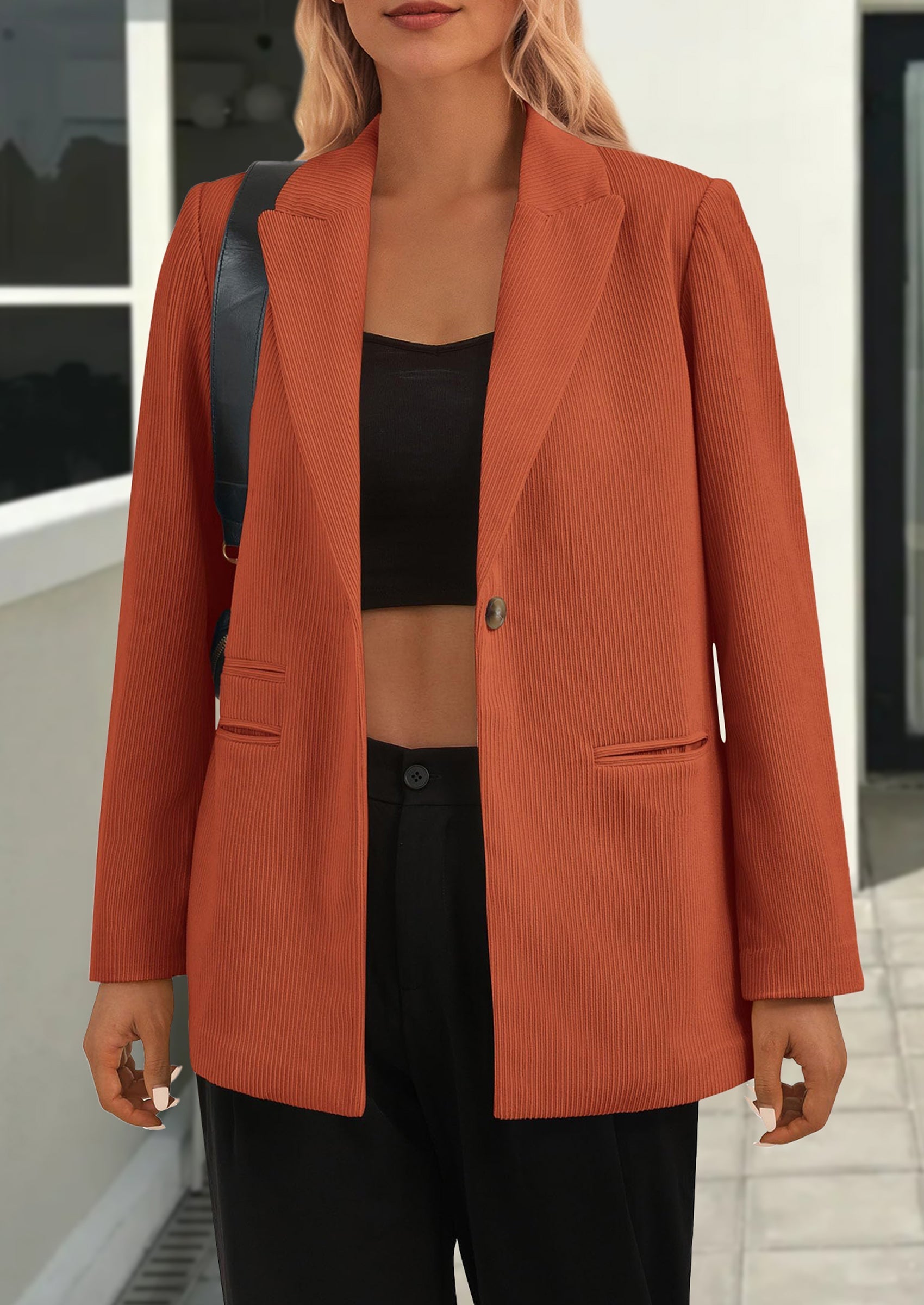 Women's Winter Corduroy Blazers Jackets Dressy Casual Ribbed Long Sleeve Lapel Fashion Work Business Outerwear