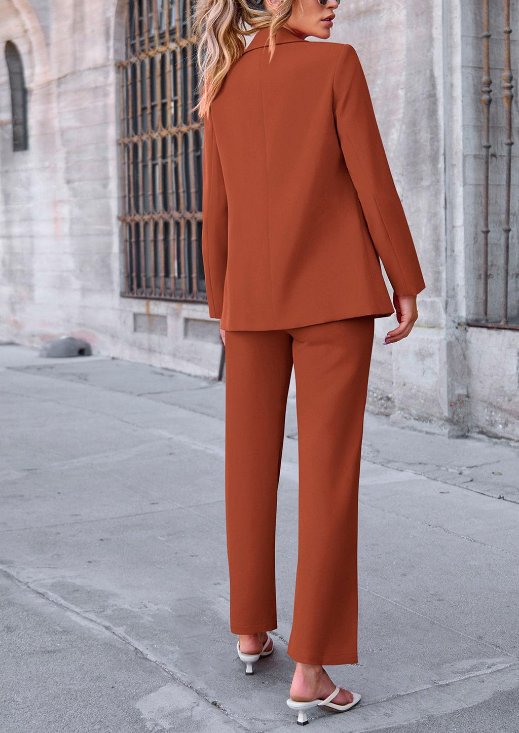 2 Piece Blazer Outfits Business Casual Oversized Jacket Wide Leg Work Pants Dressy Suit Set