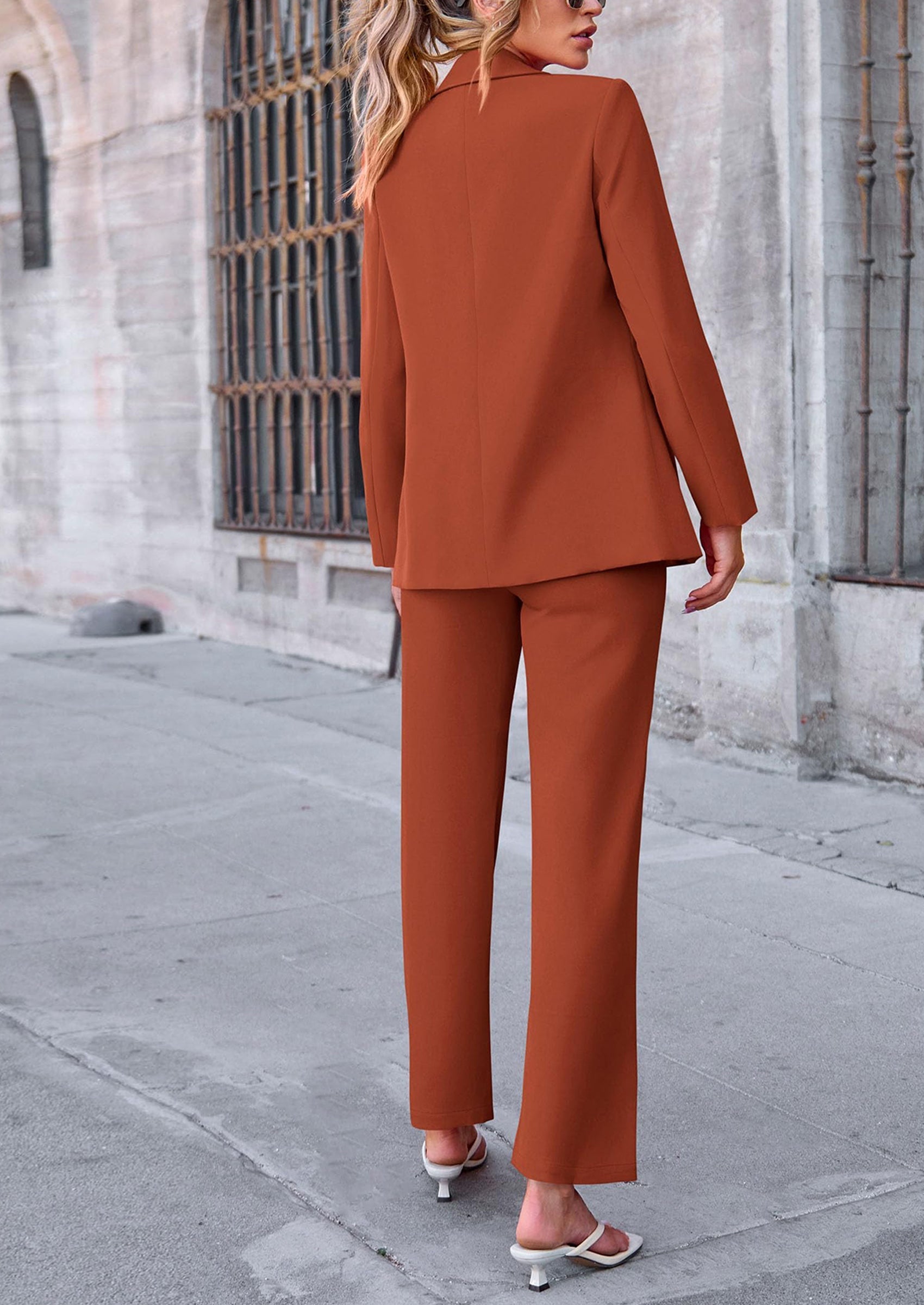 2 Piece Blazer Outfits Business Casual Oversized Jacket Wide Leg Work Pants Dressy Suit Set