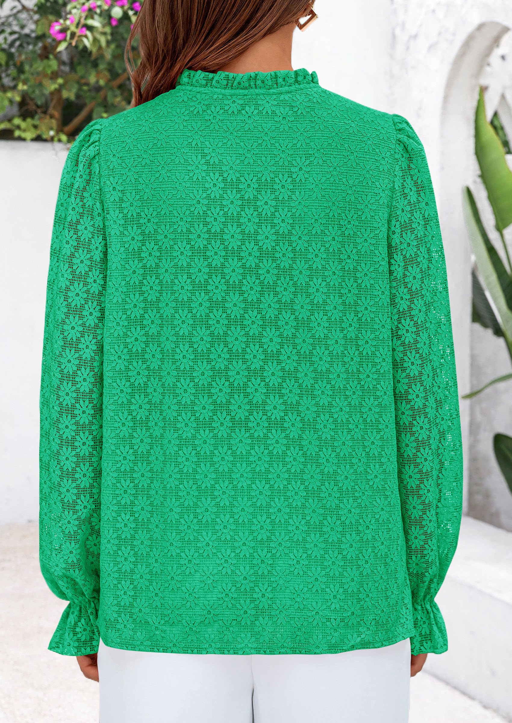 Lace Long Sleeve Tops for Women Eyelet Blouses Dressy Casual Hollow Out Button Down Shirts Summer Outfits