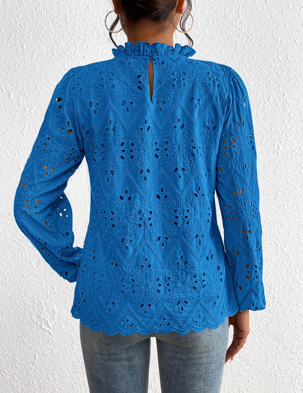 Womens Tops Dressy Casual Spring Long Sleeve Shirts Embroidered Eyelet Blouses Going Out Outfits