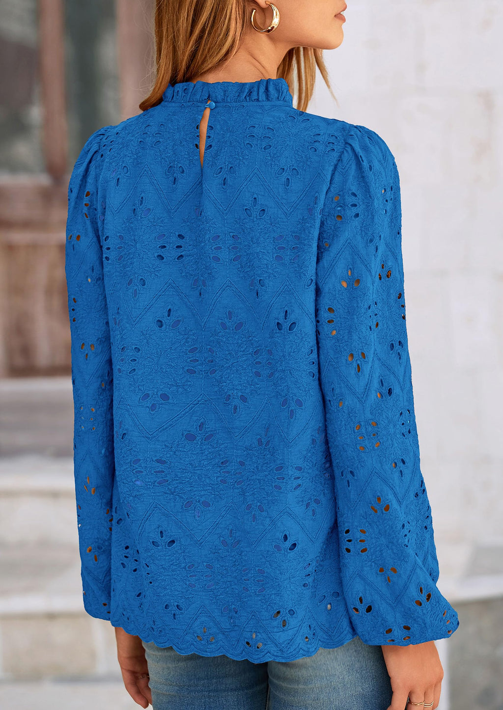 Womens Tops Dressy Casual Spring Long Sleeve Shirts Embroidered Eyelet Blouses Going Out Outfits