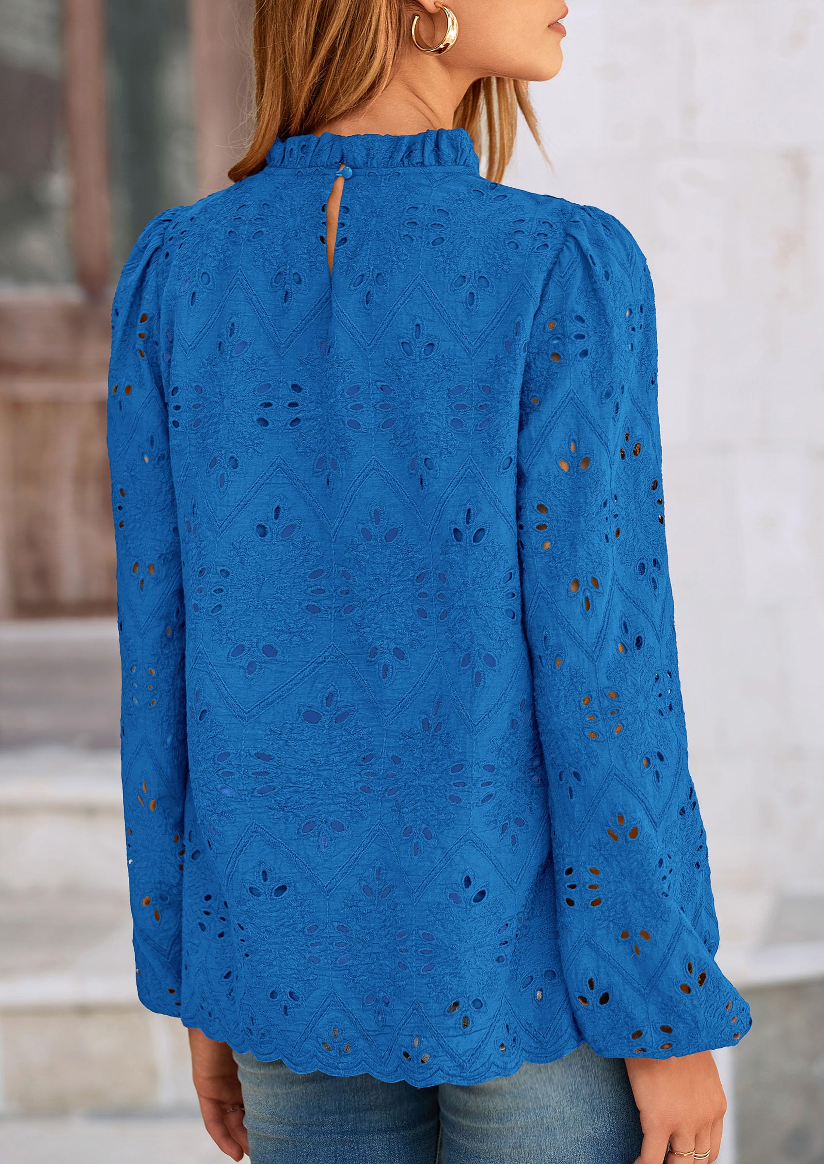 Womens Tops Dressy Casual Spring Long Sleeve Shirts Embroidered Eyelet Blouses Going Out Outfits