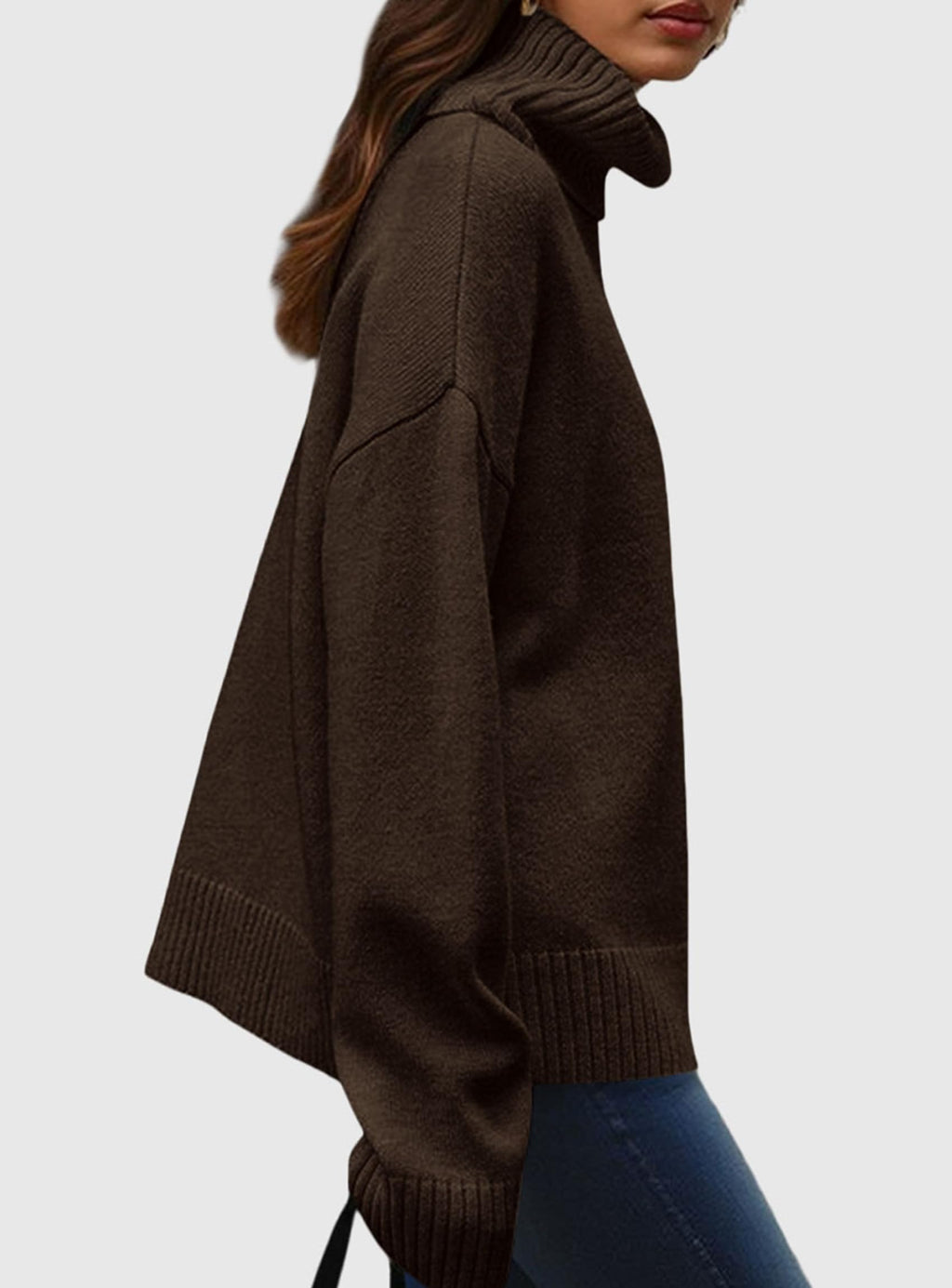 Womens Turtleneck Long Sleeve Sweater Fall Trendy Loose Fit Casual Tops Chunky Knit Pullover Sweaters