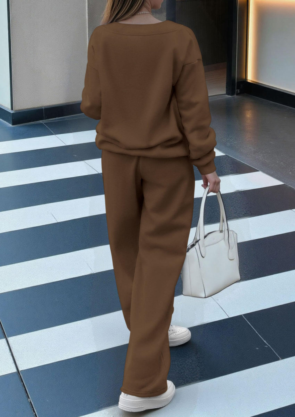 Casual Winter Two Piece Sets for Women V Neck Sweatshirt Loose Wide Leg Pants Tracksuit Knit Fall Outfits