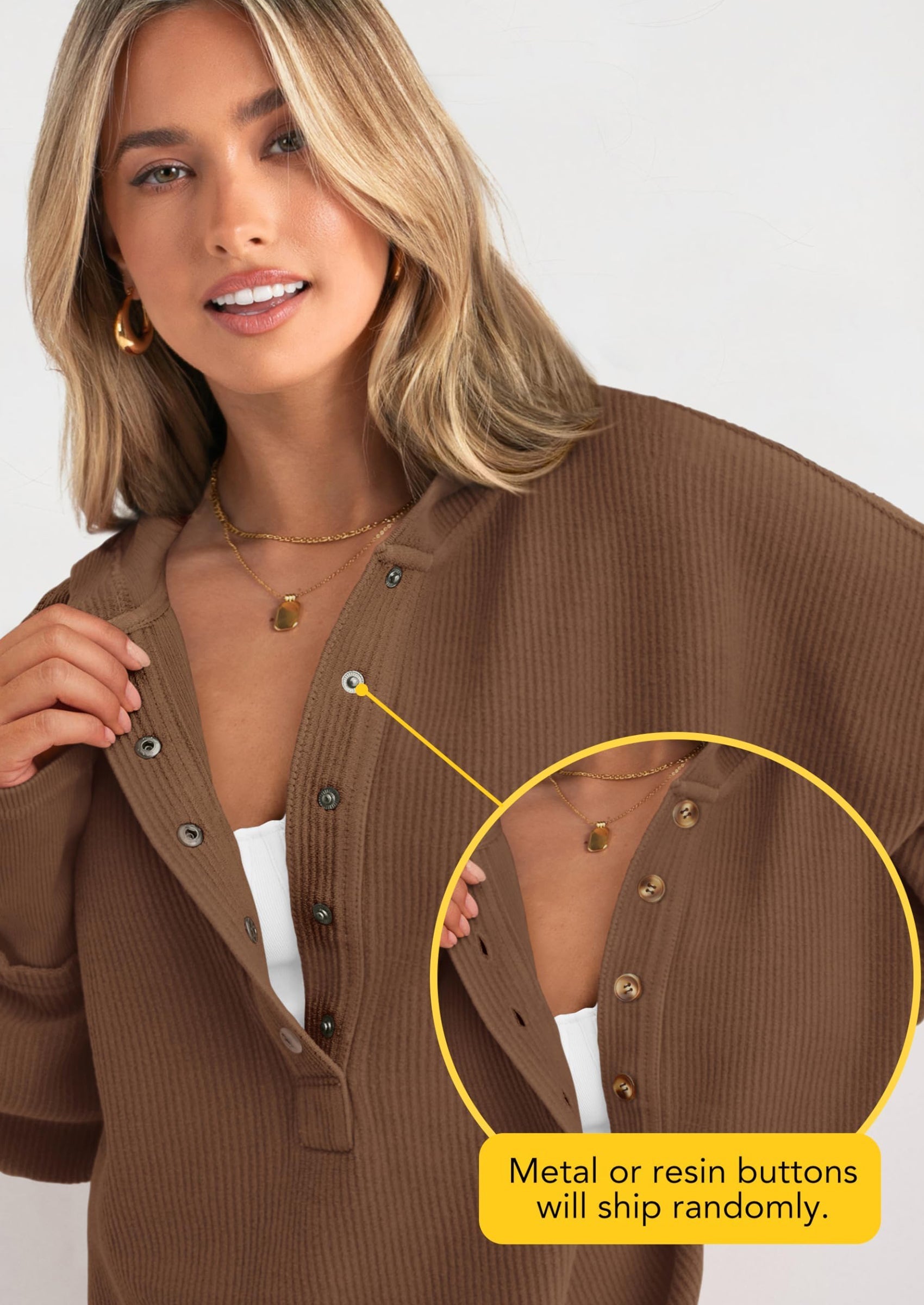 Womens Fashion Oversized Long Sleeve Hoodie Button Down V Neck Sweatshirt Side Slit Casual Pullover Tops