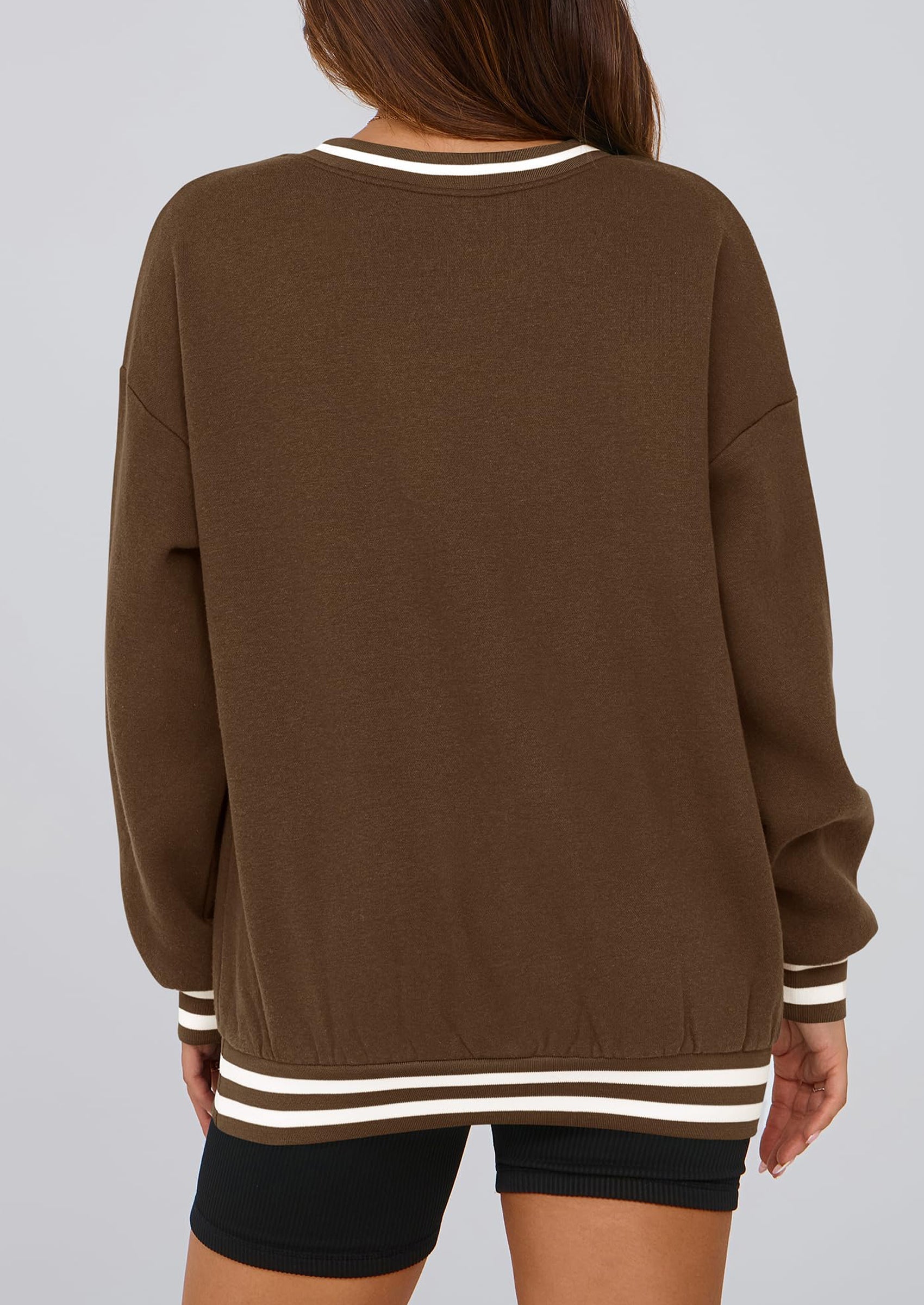 Women's Oversized Sweatshirts Casual Long Sleeve Stripes Knit V Neck Pullover Top Fall Teens Preppy Clothes