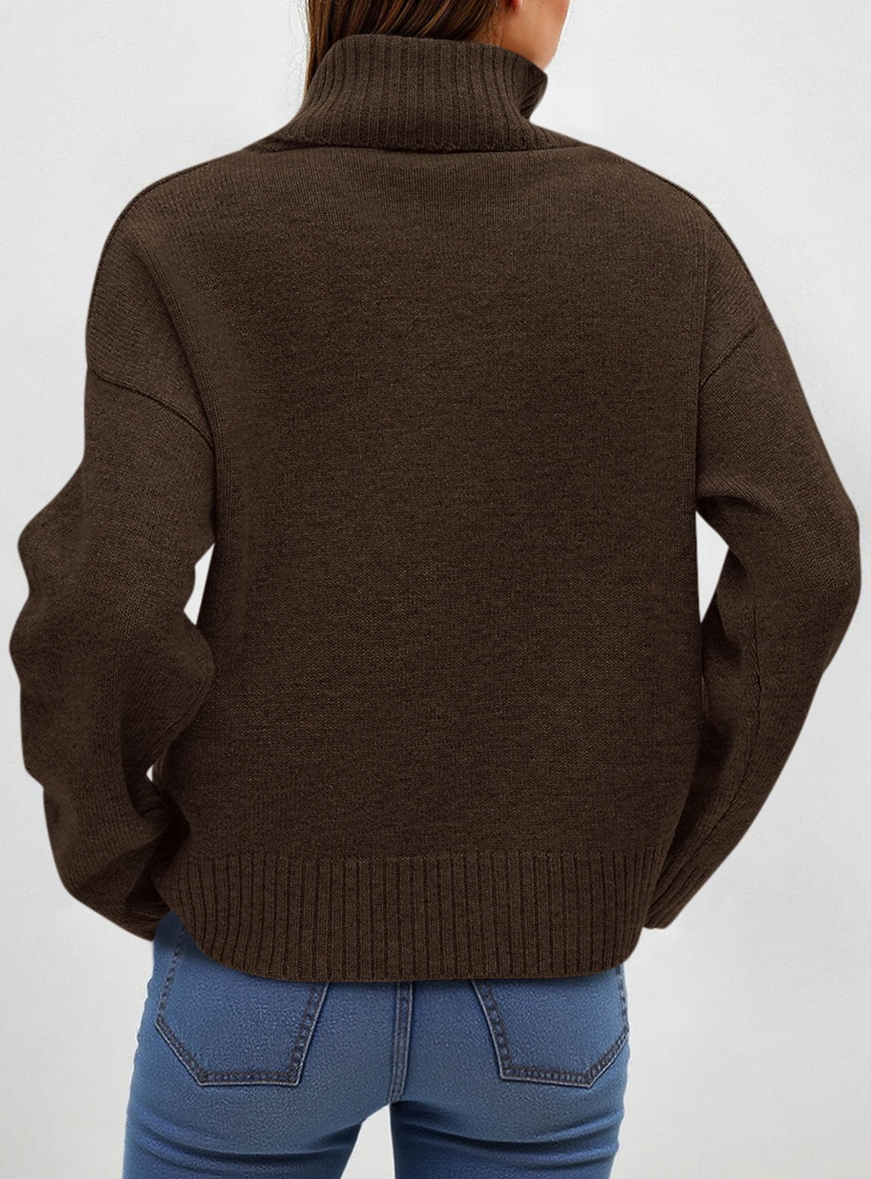 Womens Turtleneck Long Sleeve Sweater Fall Trendy Loose Fit Casual Tops Chunky Knit Pullover Sweaters