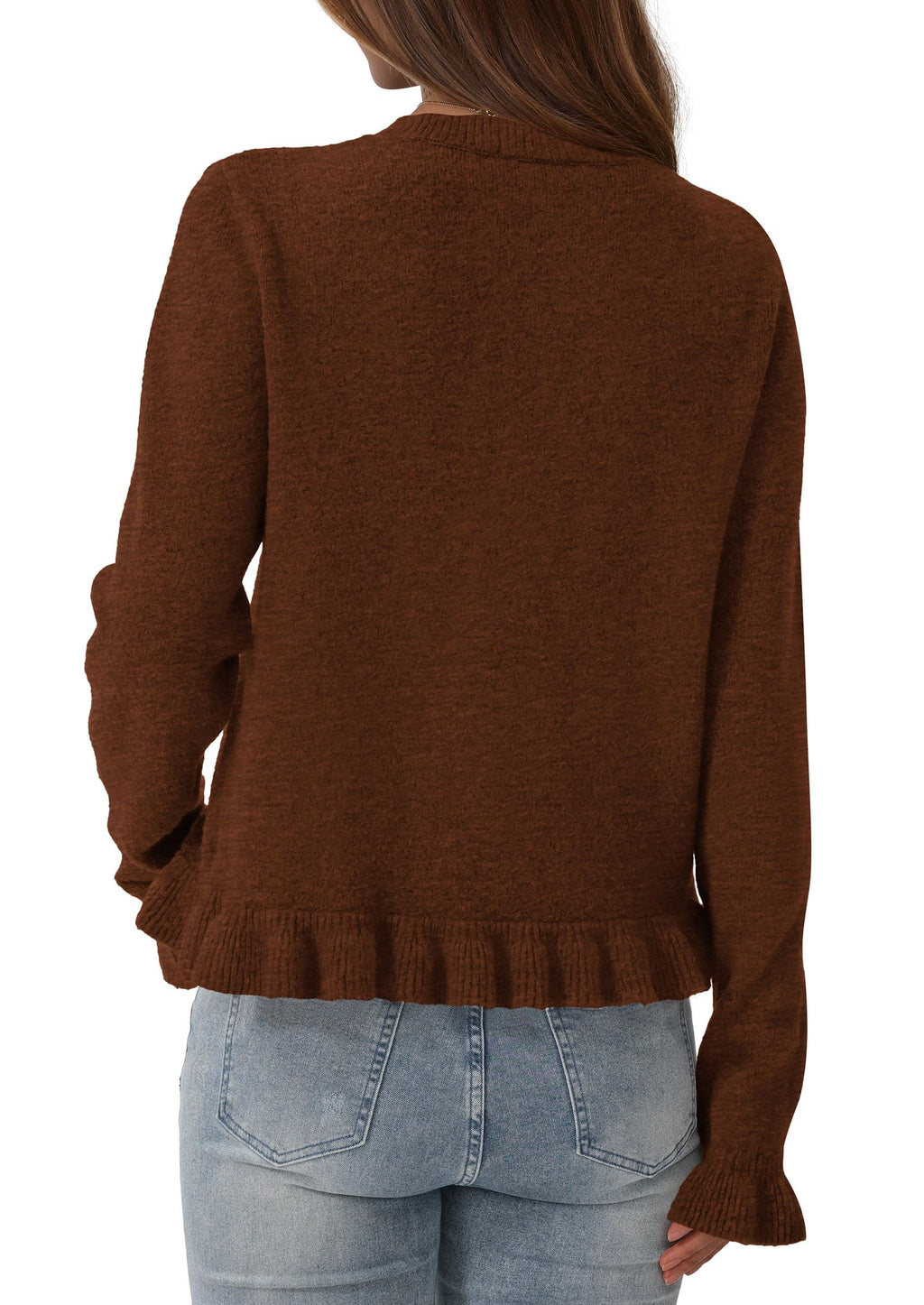 Womens Fall Button Down Cardigans Chunky Knit Ruffle Open Front Cropped Cardigan Sweaters Soft Long Sleeve Tops