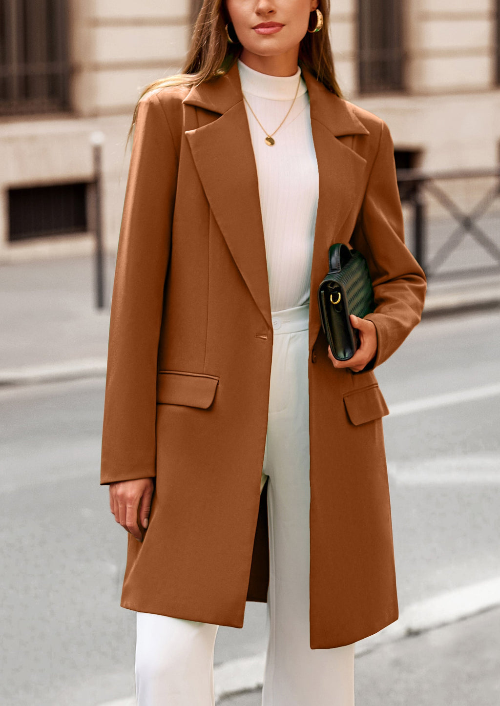 Women's Spring Fall Long Blazer Jackets Long Sleeve Lapel Pockets Loose Fit Work Casual Blazers Outerwear