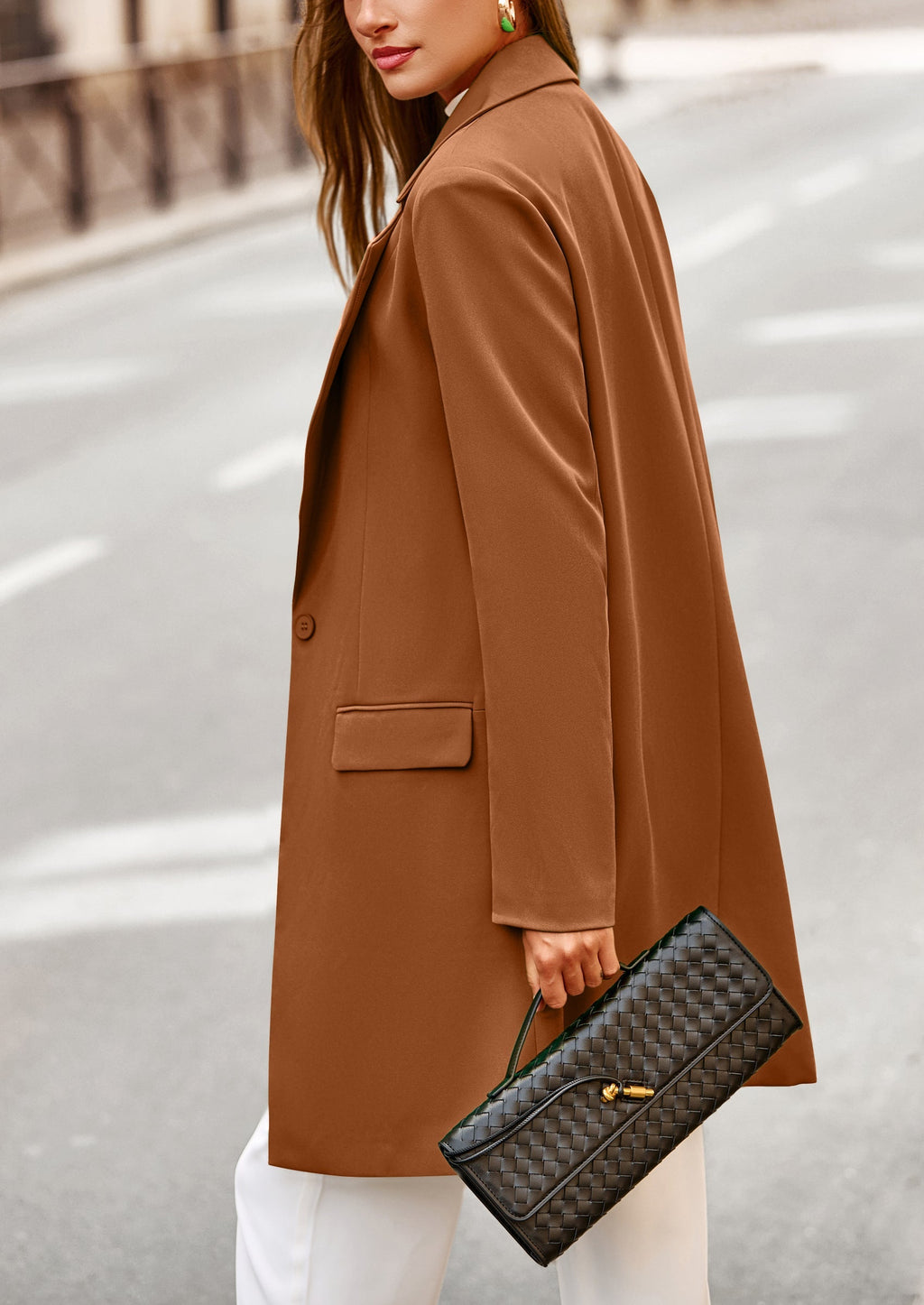 Women's Spring Fall Long Blazer Jackets Long Sleeve Lapel Pockets Loose Fit Work Casual Blazers Outerwear