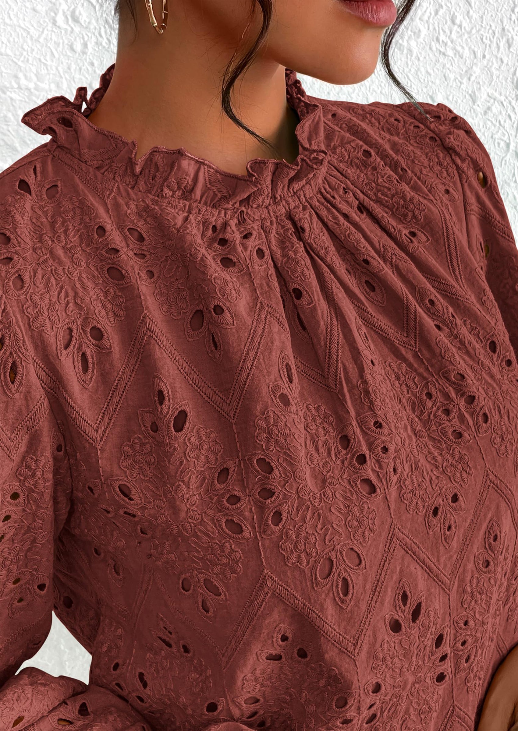 Womens Tops Dressy Casual Spring Long Sleeve Shirts Embroidered Eyelet Blouses Going Out Outfits